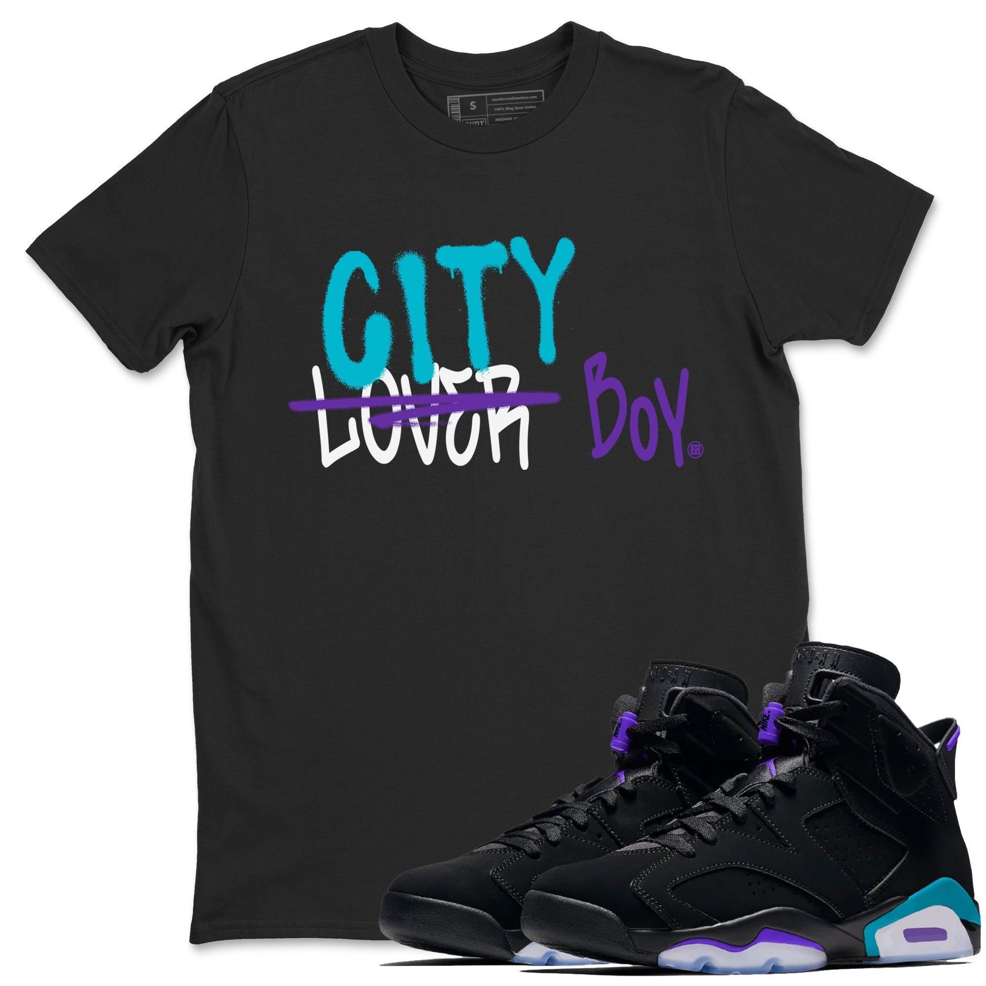 AJ6 Aqua Sneaker Match Tees Loser X City Boy Sneaker Tees Air Jordan 6 Aqua Sneaker Release Tees Unisex Shirts Black 1