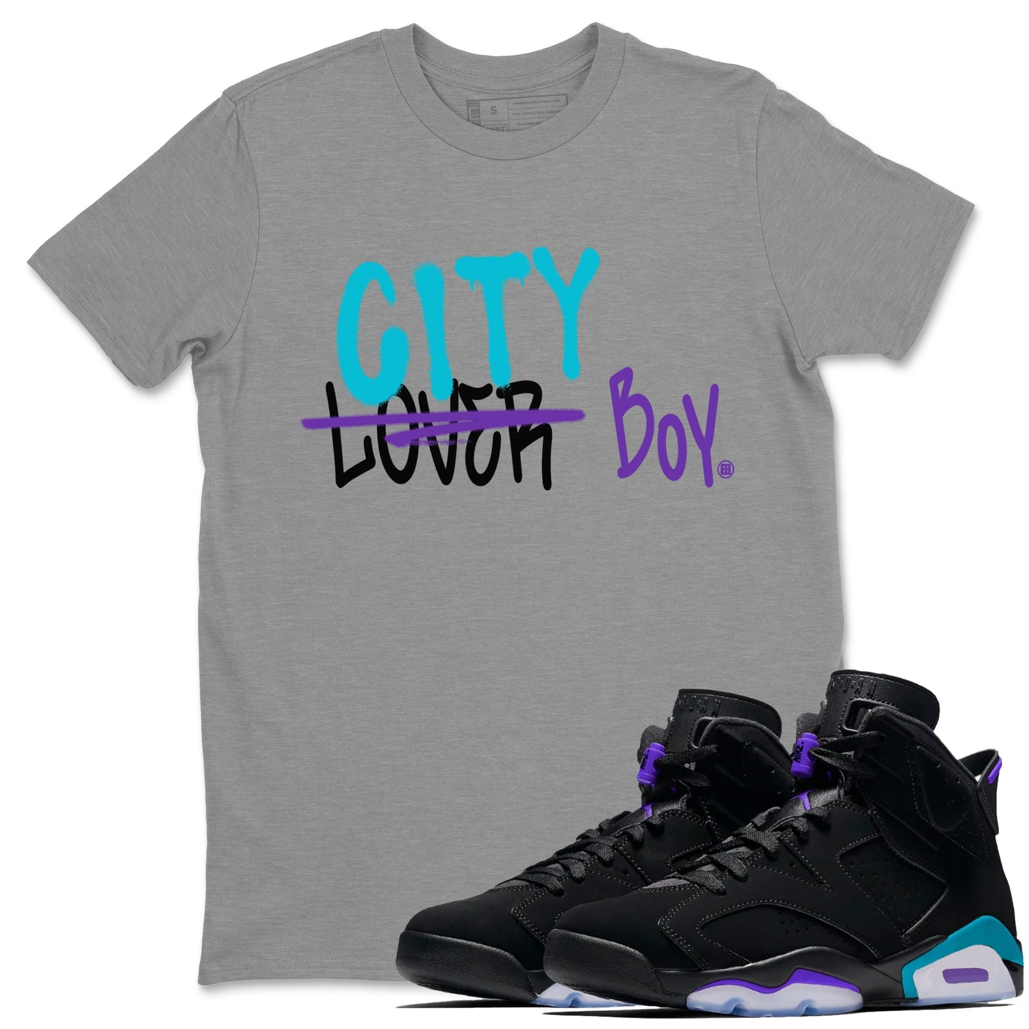 AJ6 Aqua Sneaker Match Tees Loser X City Boy Sneaker Tees Air Jordan 6 Aqua Sneaker Release Tees Unisex Shirts Heather Grey 1