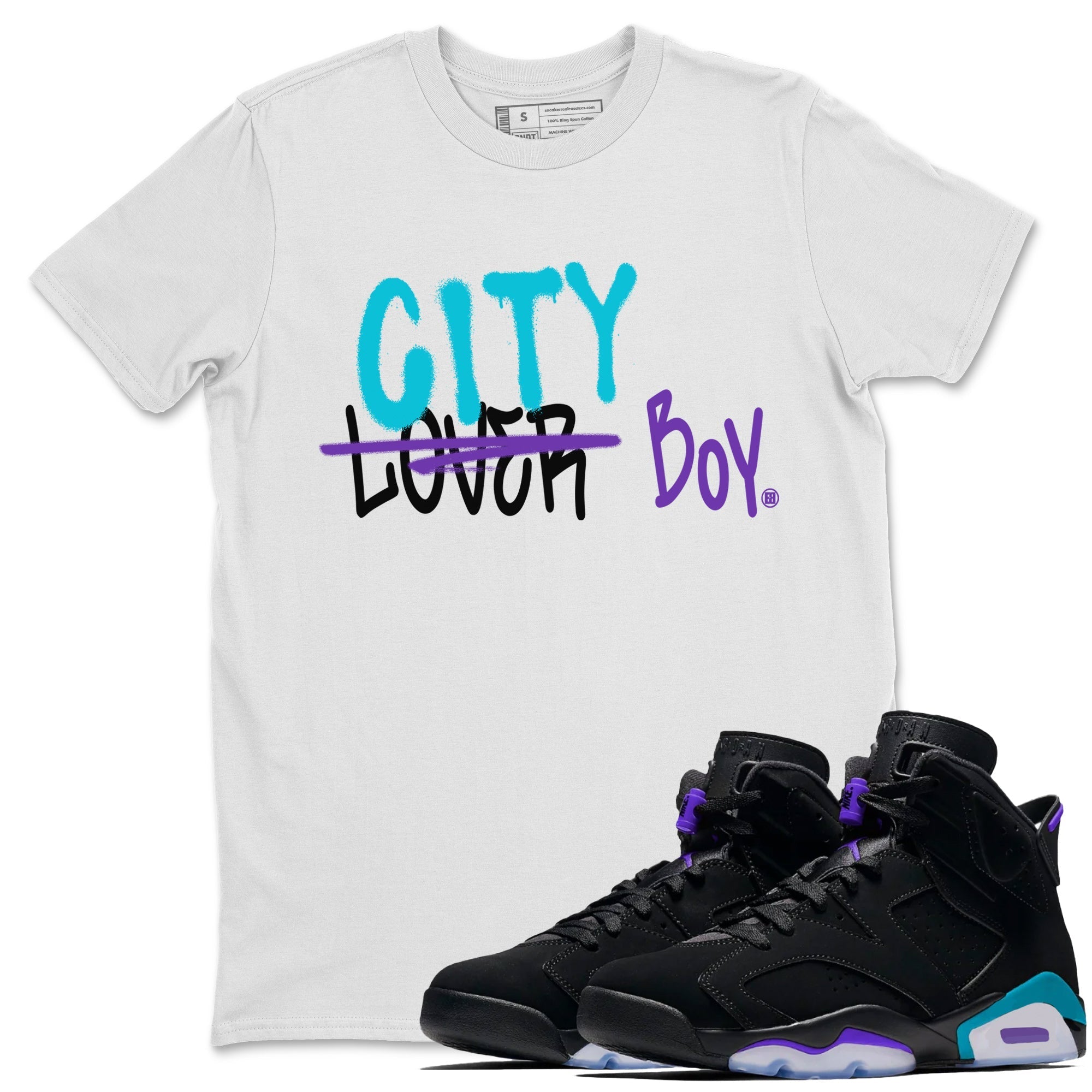 AJ6 Aqua Sneaker Match Tees Loser X City Boy Sneaker Tees Air Jordan 6 Aqua Sneaker Release Tees Unisex Shirts White 1