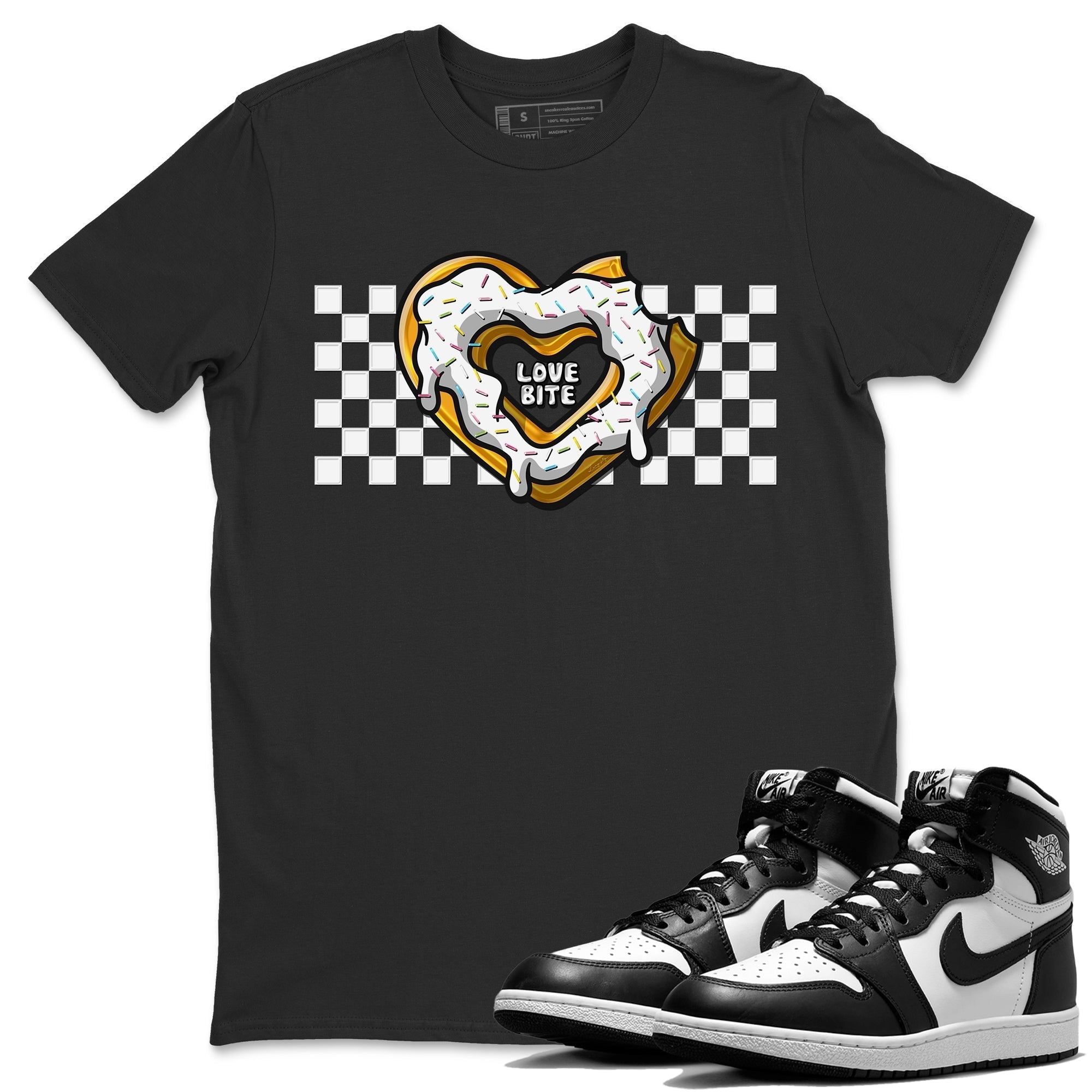 Air Jordan 1 Black White Shirt To Match Jordans Love Bite Sneaker Tees Air Jordan 1 Black White Drip Gear Zone Sneaker Matching Clothing Unisex Shirts
