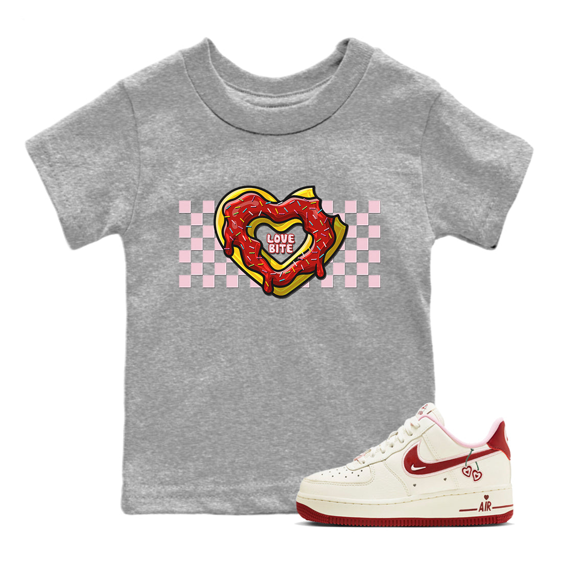 Air Force 1 Valentines Day Sneaker Match Tees Love Bite Sneaker Tees Air Force 1 Valentines Day Jordan to match sneaker T-Shirt Kids Shirts