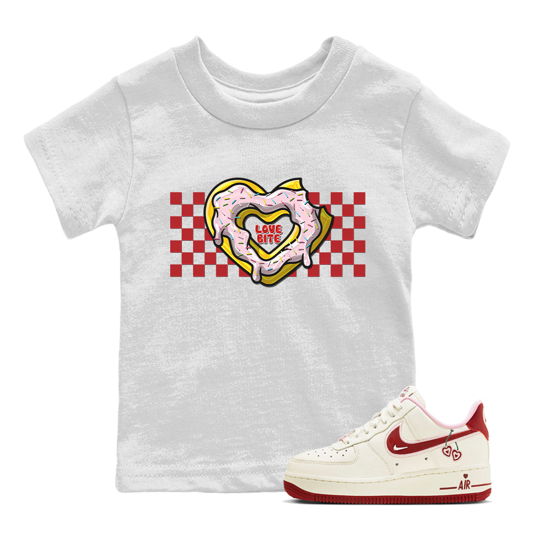 Air Force 1 Valentines Day Sneaker Match Tees Love Bite Sneaker Tees Air Force 1 Valentines Day Jordan to match sneaker T-Shirt Kids Shirts
