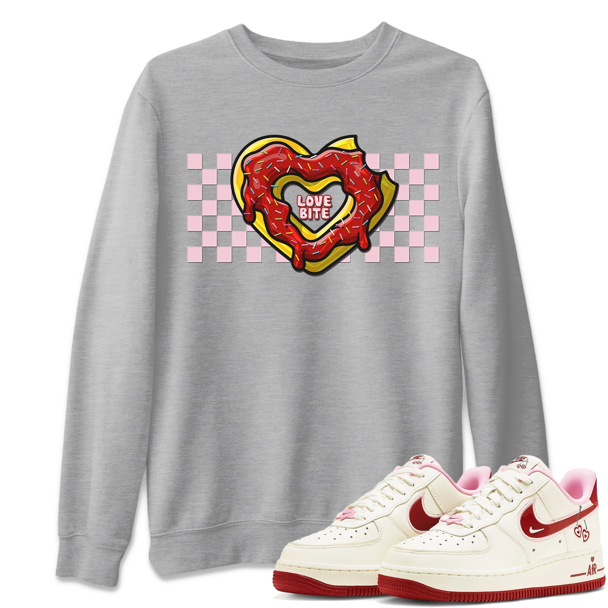 Air Force 1 Valentines Day Sneaker Match Tees Love Bite Sneaker Tees Air Force 1 Valentines Day Jordan to match sneaker T-Shirt Crew Neck Shirts