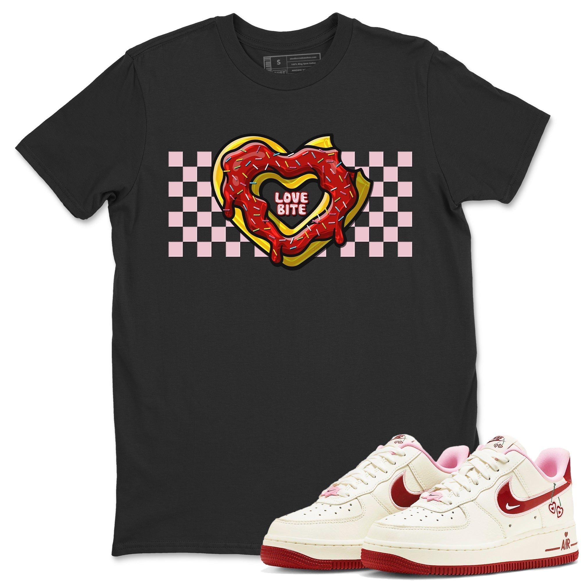 Air Force 1 Valentines Day Sneaker Match Tees Love Bite Sneaker Tees Air Force 1 Valentines Day Jordan to match sneaker T-Shirt Crew Neck Shirts