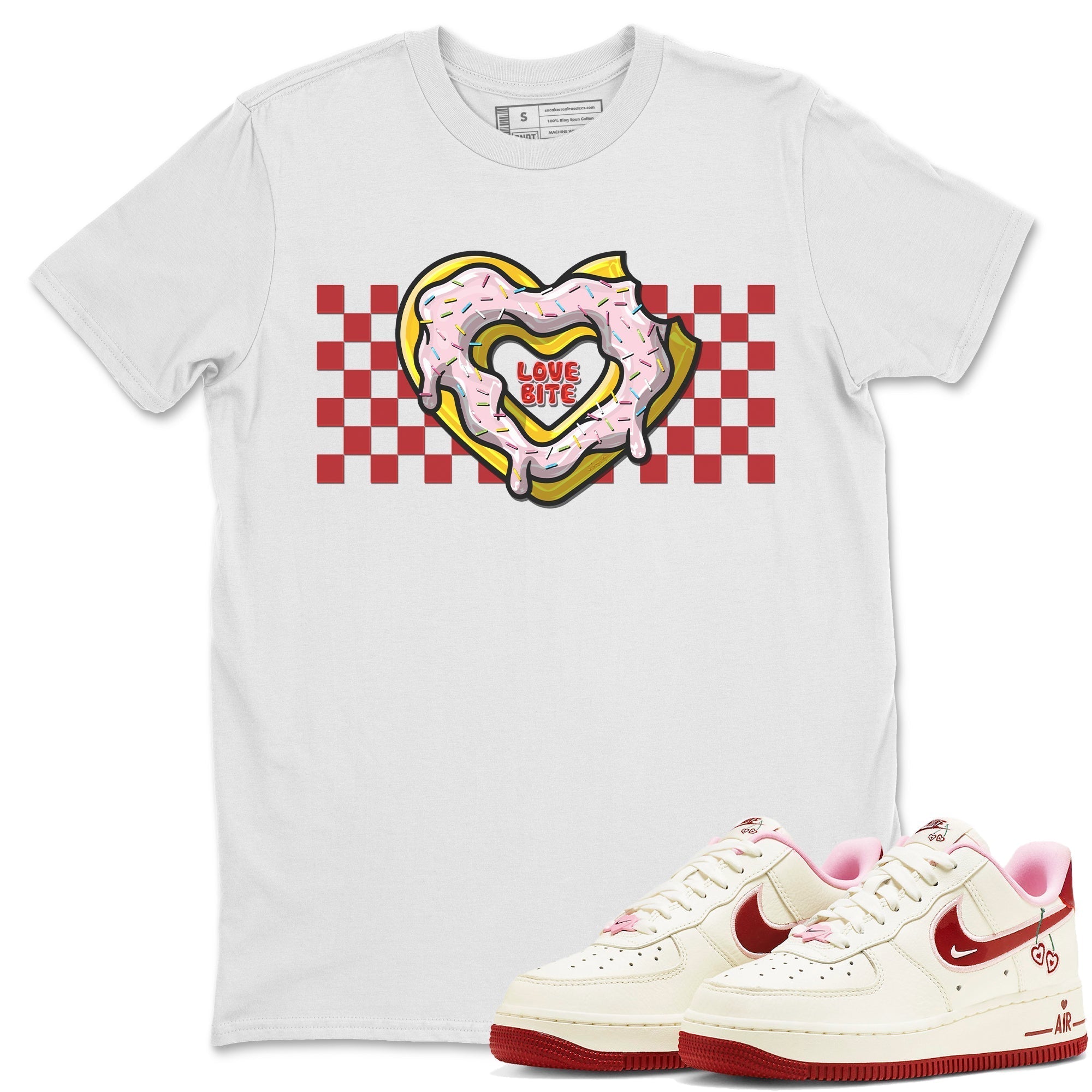Air Force 1 Valentines Day Sneaker Match Tees Love Bite Sneaker Tees Air Force 1 Valentines Day Jordan to match sneaker T-Shirt Crew Neck Shirts