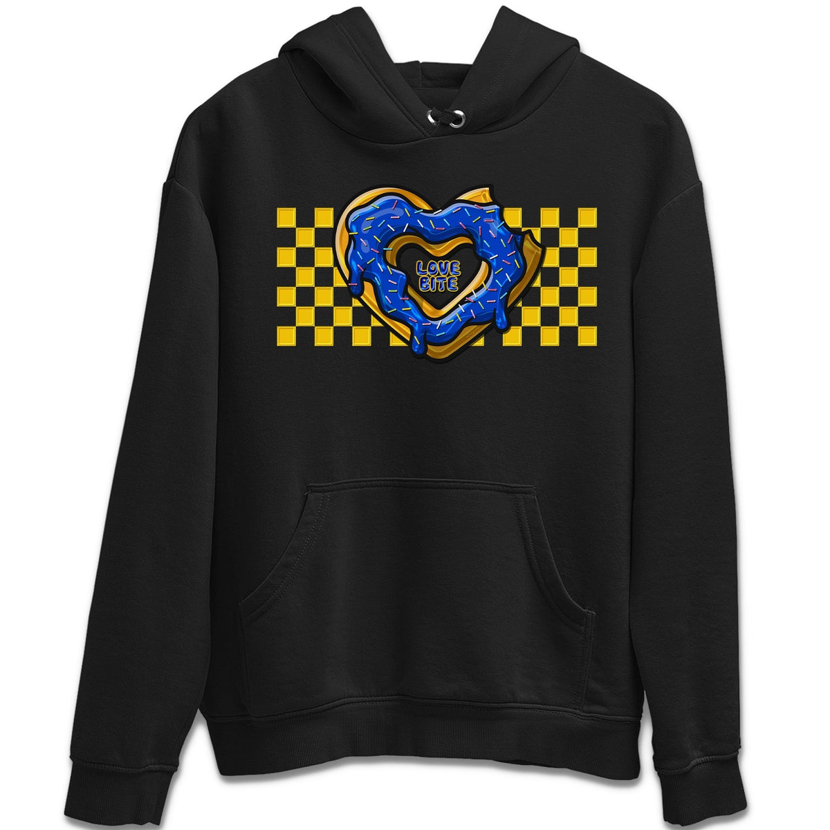 Jordan 1 Game Royal and Varsity Maize Sneaker Matching T-Shirt Love Bite Sneaker Tees Jordan 1 Game Royal and Varsity Maize Sneaker Release Tees Crew Neck Tees