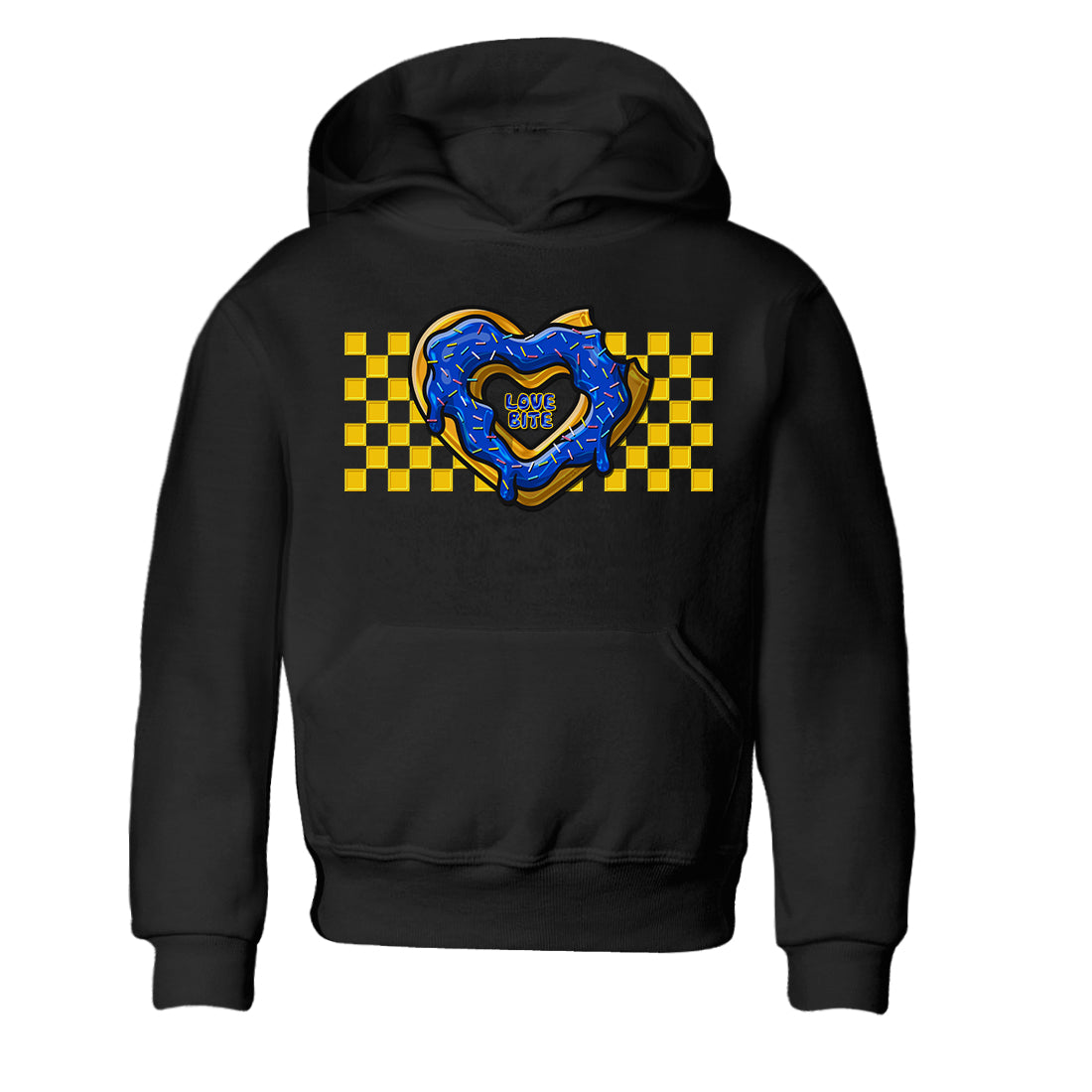 Jordan 1 Game Royal and Varsity Maize Sneaker Matching T-Shirt Love Bite Sneaker Tees Jordan 1 Game Royal and Varsity Maize Sneaker Release Tees Kids Shirts