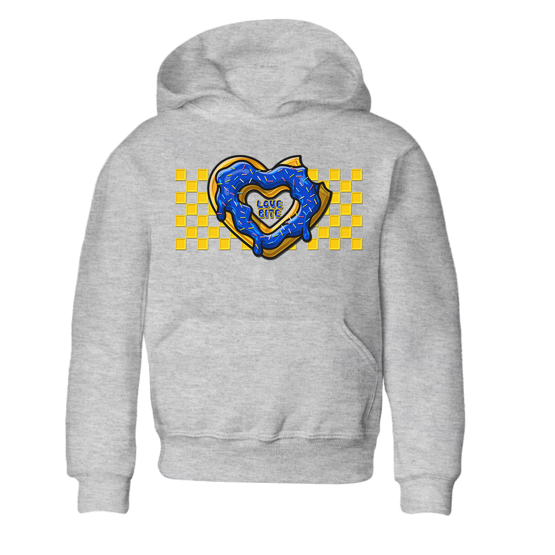 Jordan 1 Game Royal and Varsity Maize Sneaker Matching T-Shirt Love Bite Sneaker Tees Jordan 1 Game Royal and Varsity Maize Sneaker Release Tees Kids Shirts