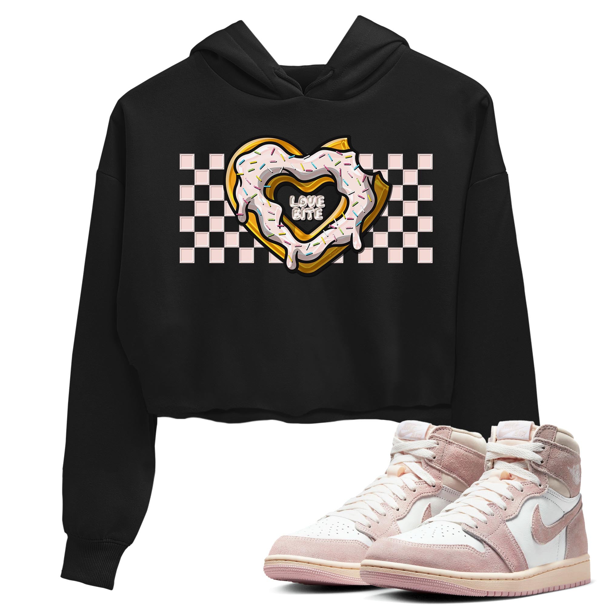 Air Jordan 1 Washed Pink Sneaker Match Tees Love Bite Streetwear Sneaker Shirt AJ1 Washed Pink Sneaker Release Tees Women's Shirts Black 1