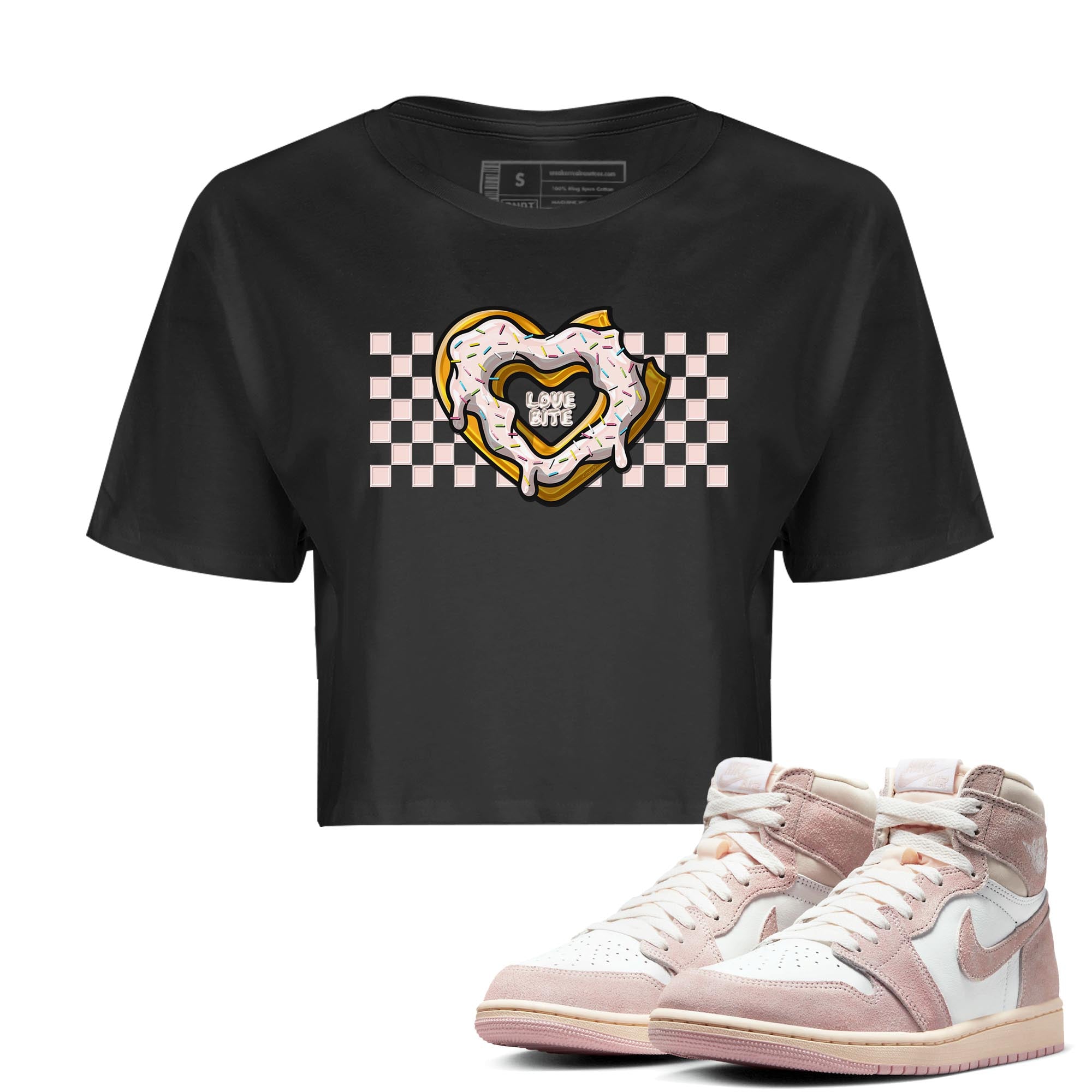 Air Jordan 1 Washed Pink Sneaker Match Tees Love Bite Streetwear Sneaker Shirt AJ1 Washed Pink Sneaker Release Tees Women's Shirts Black 1