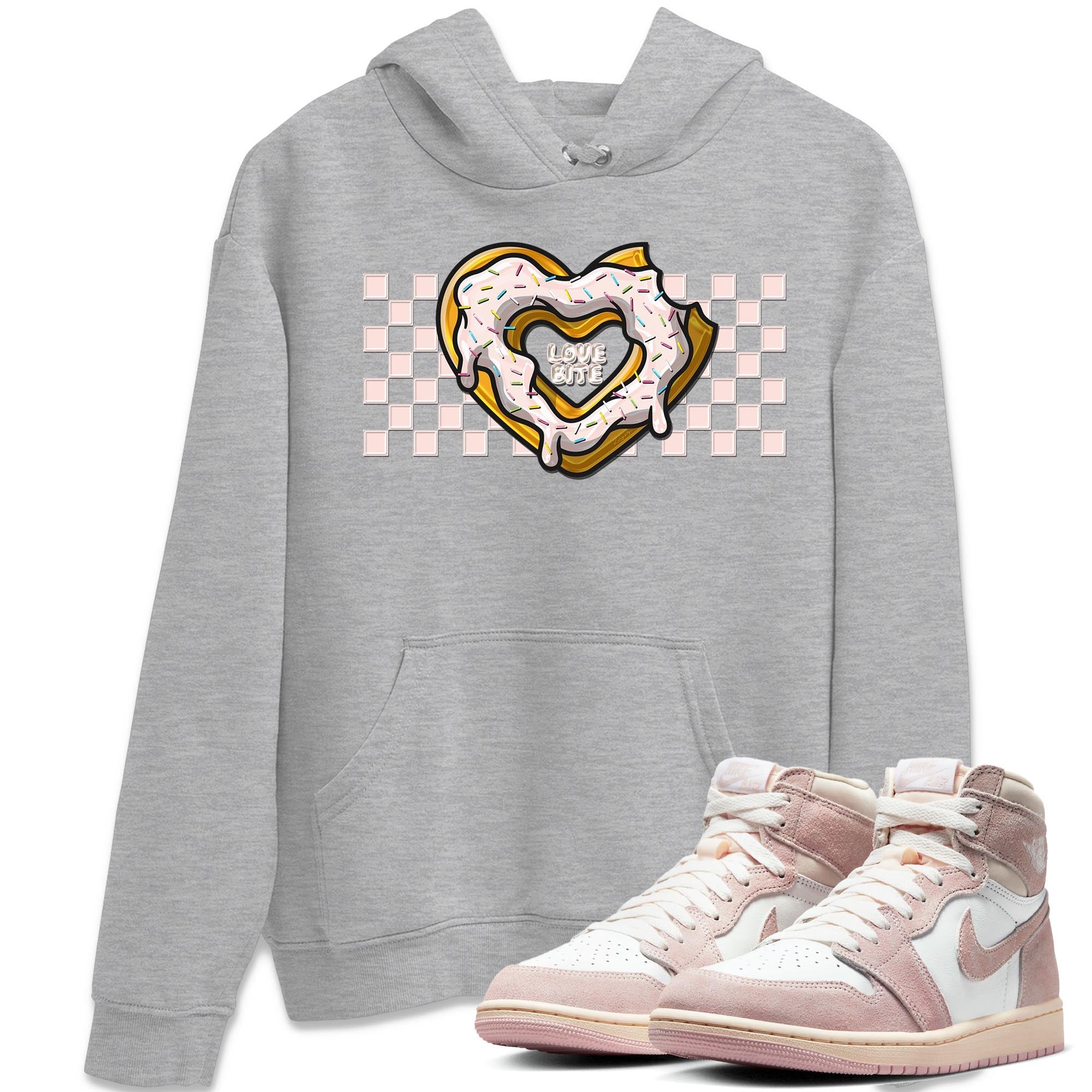 Air Jordan 1 Washed Pink Sneaker Match Tees Love Bite Streetwear Sneaker Shirt AJ1 Washed Pink Sneaker Release Tees Unisex Shirts Heather Grey 1