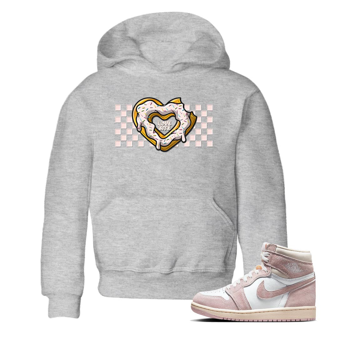 Air Jordan 1 Washed Pink Sneaker Match Tees Love Bite Streetwear Sneaker Shirt AJ1 Washed Pink Sneaker Release Tees Kids Shirts Heather Grey 1