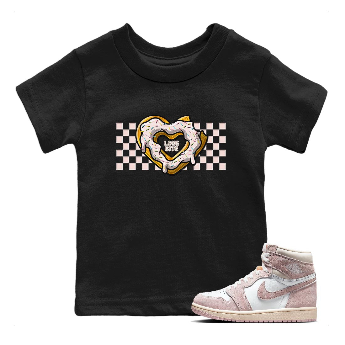 Air Jordan 1 Washed Pink Sneaker Match Tees Love Bite Streetwear Sneaker Shirt AJ1 Washed Pink Sneaker Release Tees Kids Shirts Black 1