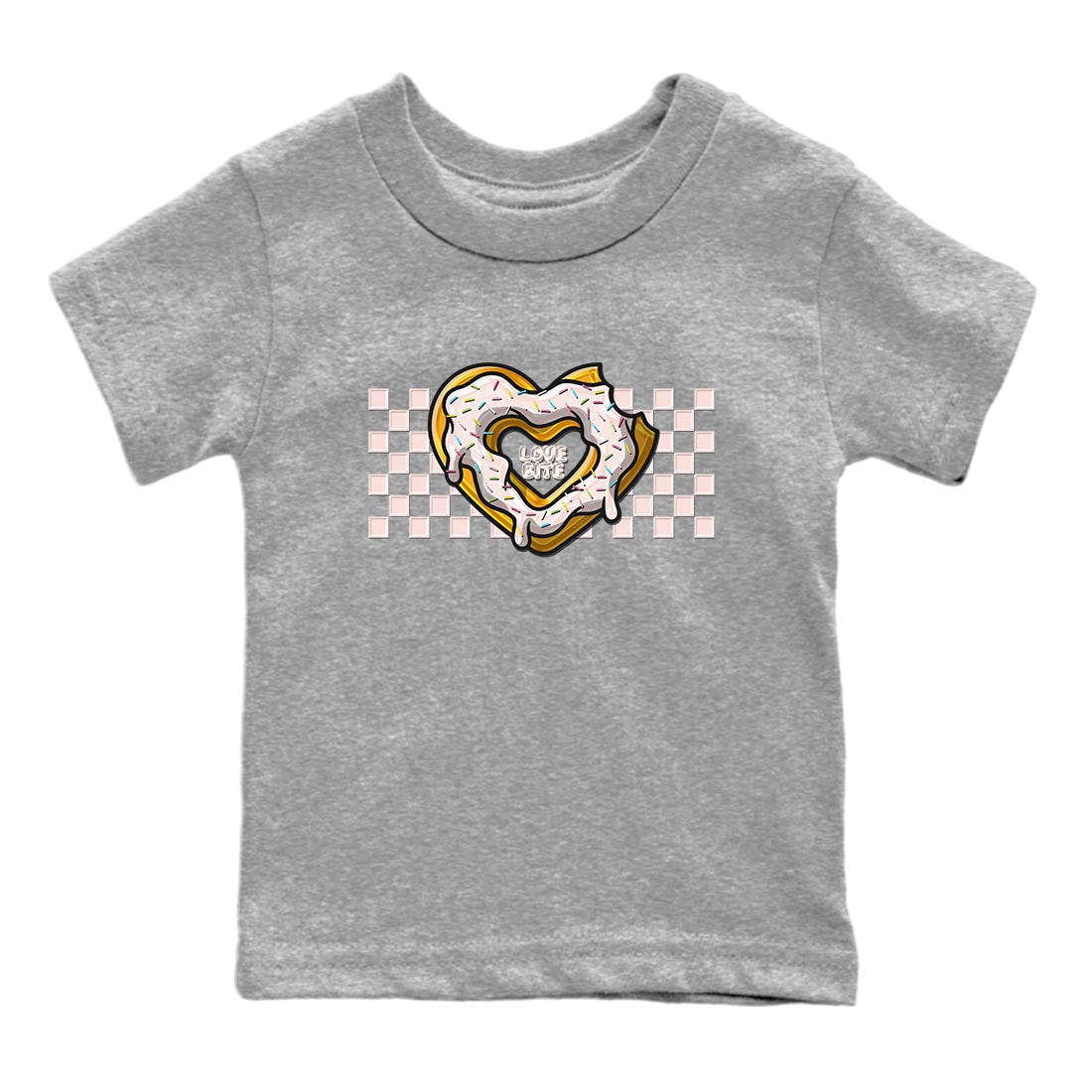 Air Jordan 1 Washed Pink Sneaker Match Tees Love Bite Streetwear Sneaker Shirt AJ1 Washed Pink Sneaker Release Tees Kids Shirts Heather Grey 2