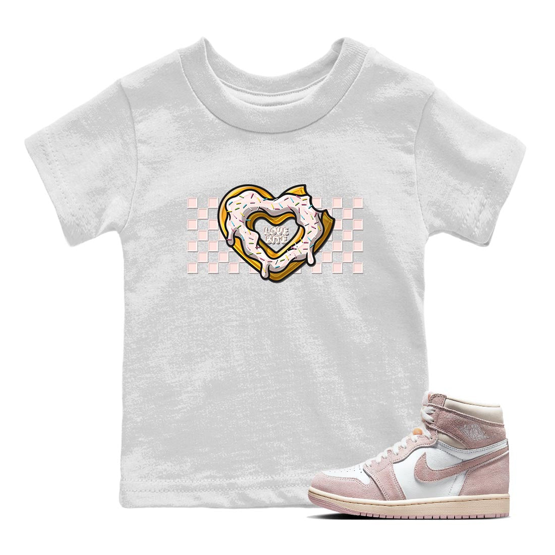 Air Jordan 1 Washed Pink Sneaker Match Tees Love Bite Streetwear Sneaker Shirt AJ1 Washed Pink Sneaker Release Tees Kids Shirts White 1