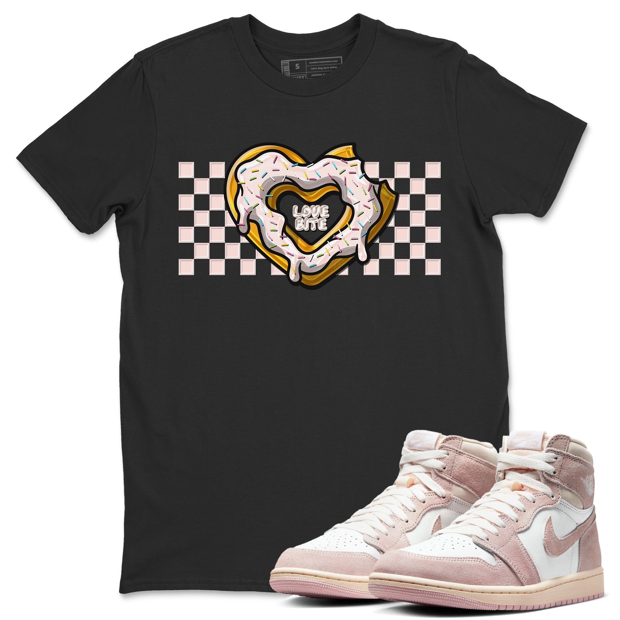 Air Jordan 1 Washed Pink Sneaker Match Tees Love Bite Streetwear Sneaker Shirt AJ1 Washed Pink Sneaker Release Tees Unisex Shirts Black 1