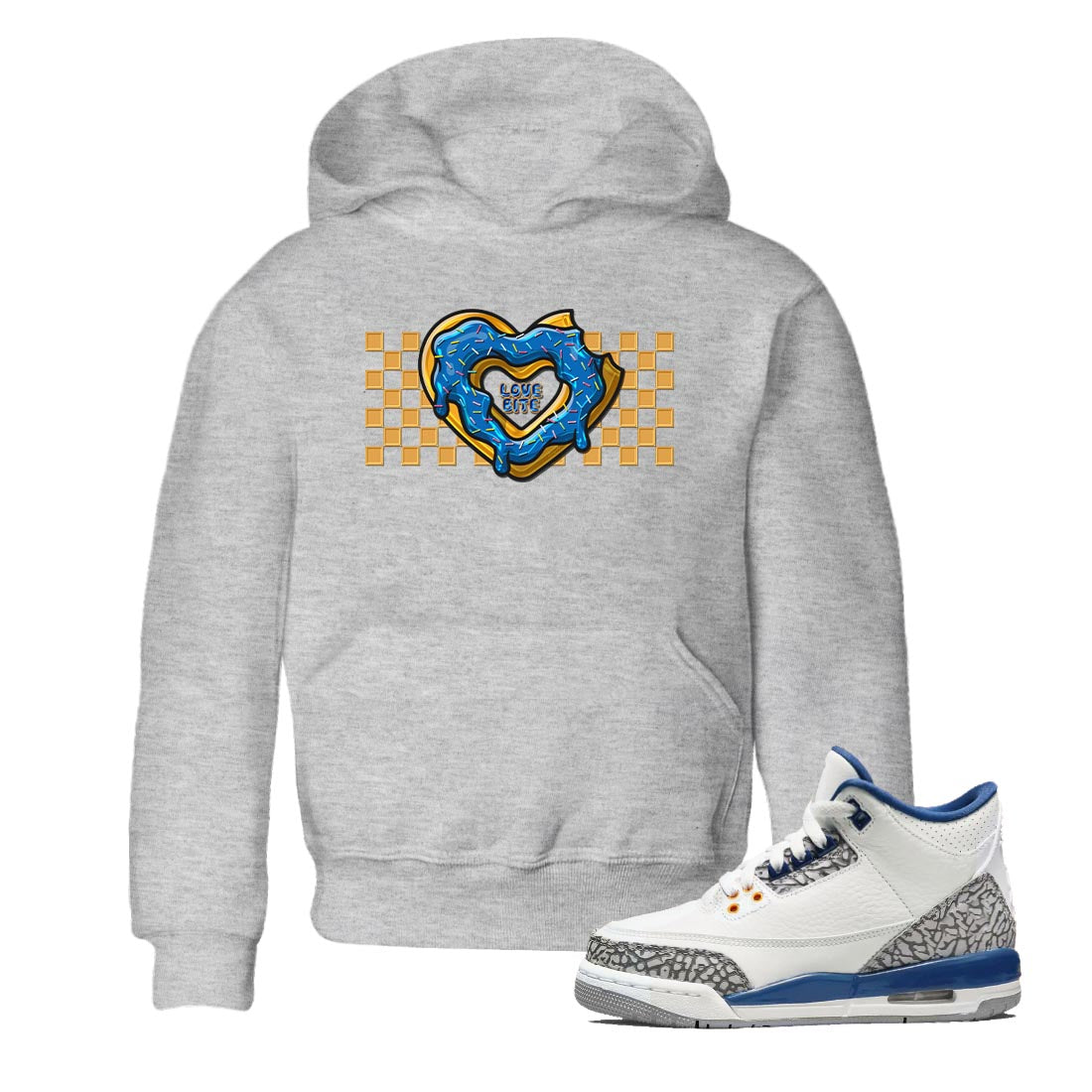 Air Jordan 3 Wizards Sneaker Match Tees Love Bite Streetwear Sneaker Shirt Air Jordan 3 Wizards Sneaker Release Tees Kids Shirts Heather Grey 1