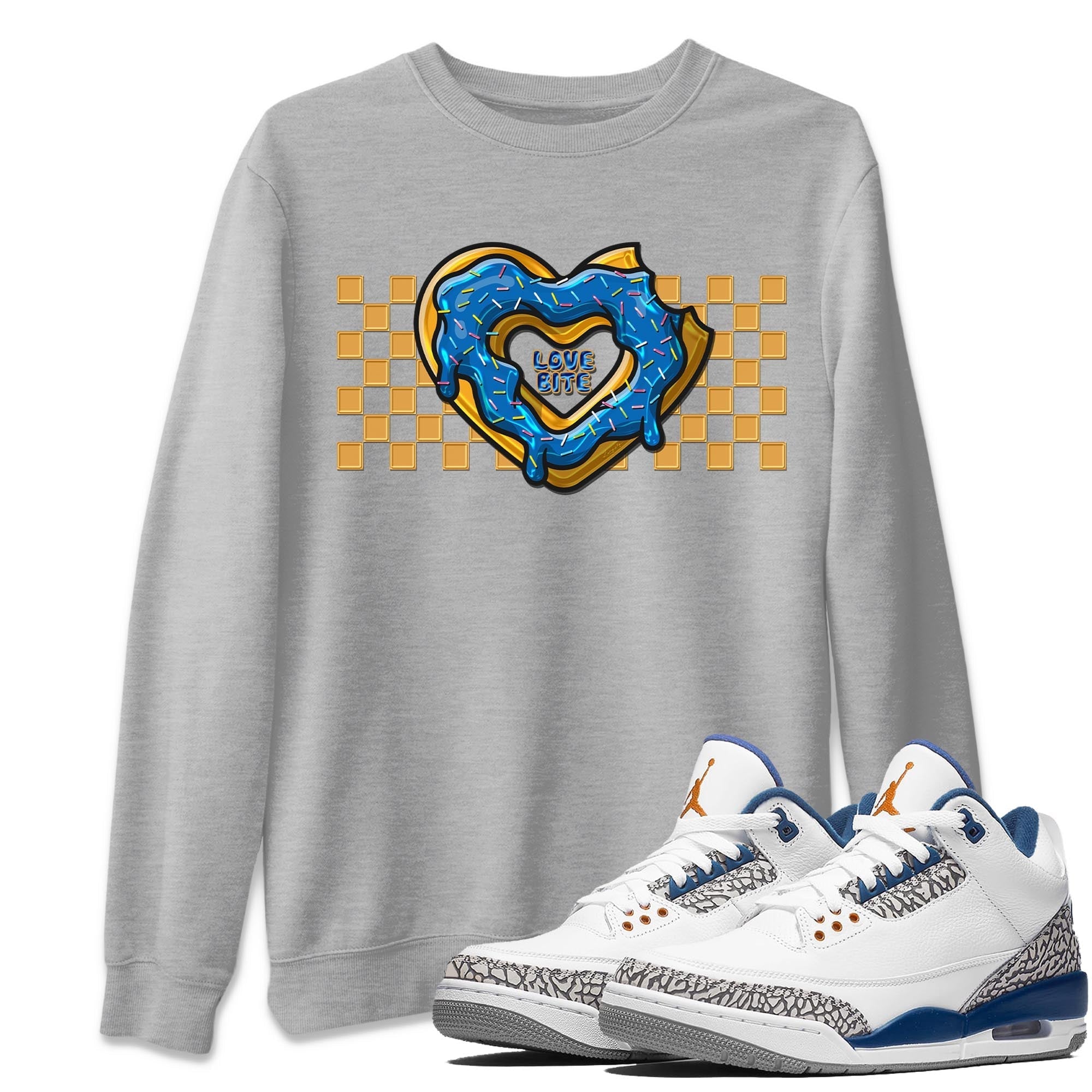 Air Jordan 3 Wizards Sneaker Match Tees Love Bite Streetwear Sneaker Shirt Air Jordan 3 Wizards Sneaker Release Tees Unisex Shirts Heather Grey 1