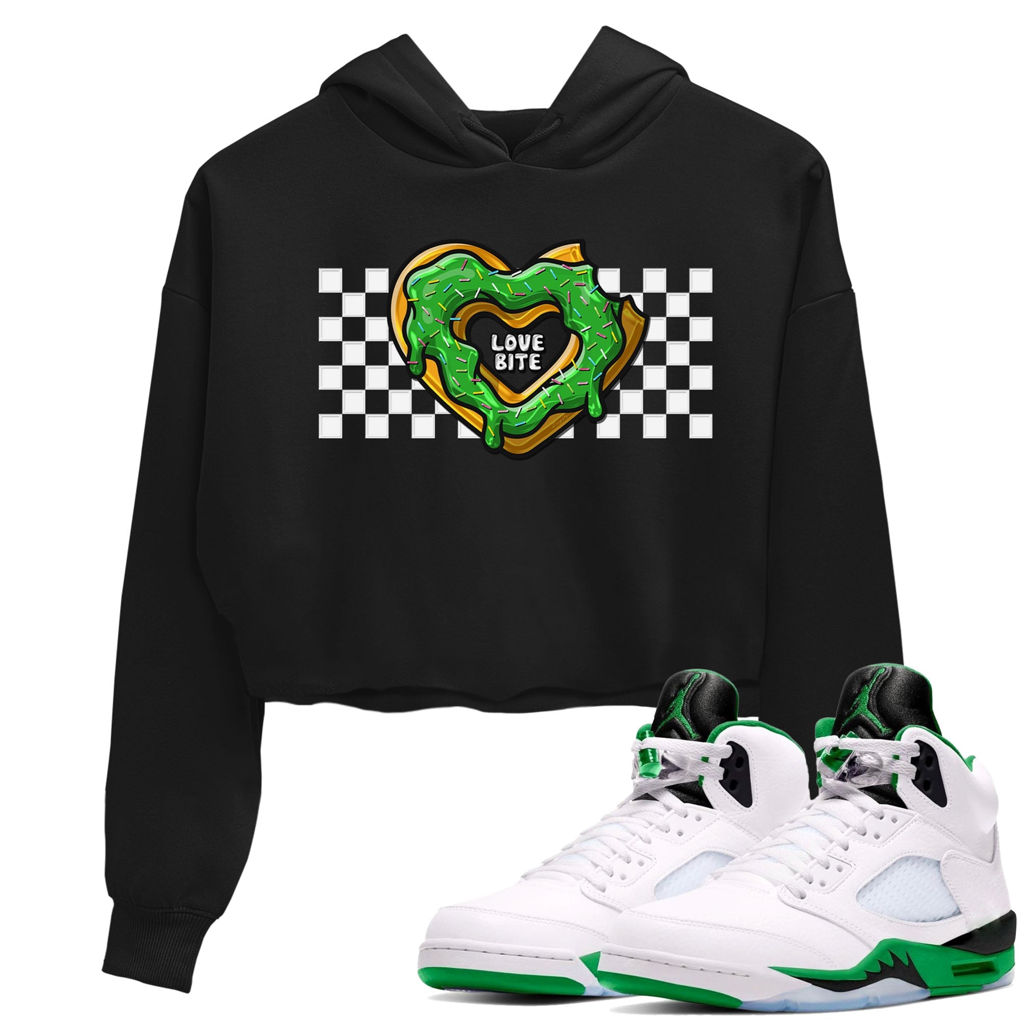 5s Lucky Green shirt to match jordans Love Bite sneaker tees Air Jordan 5 Lucky Green Drip Gear Zone Black 1 crop length shirt