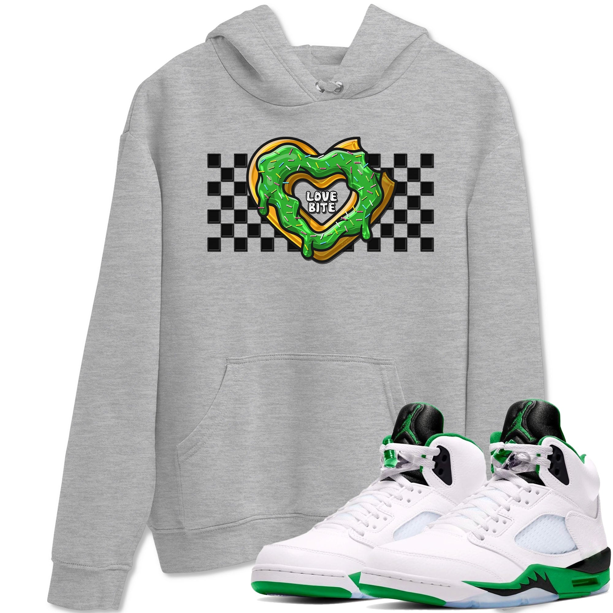5s Lucky Green shirt to match jordans Love Bite sneaker tees Air Jordan 5 Lucky Green Drip Gear Zone unisex cotton Heather Grey 1 crew neck shirt
