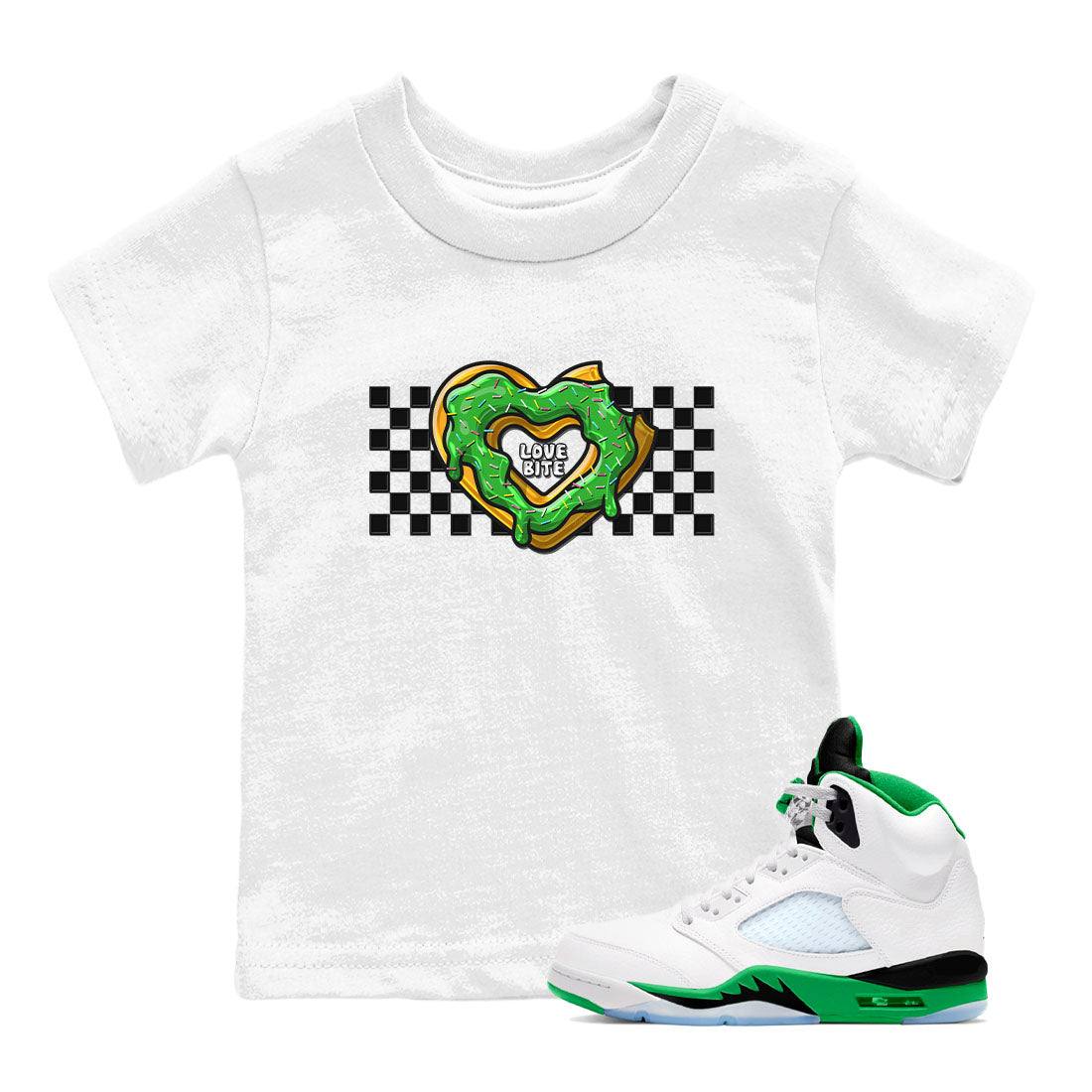 5s Lucky Green shirt to match jordans Love Bite sneaker tees Air Jordan 5 Lucky Green Drip Gear Zone baby toddler White 1 cotton Shirt