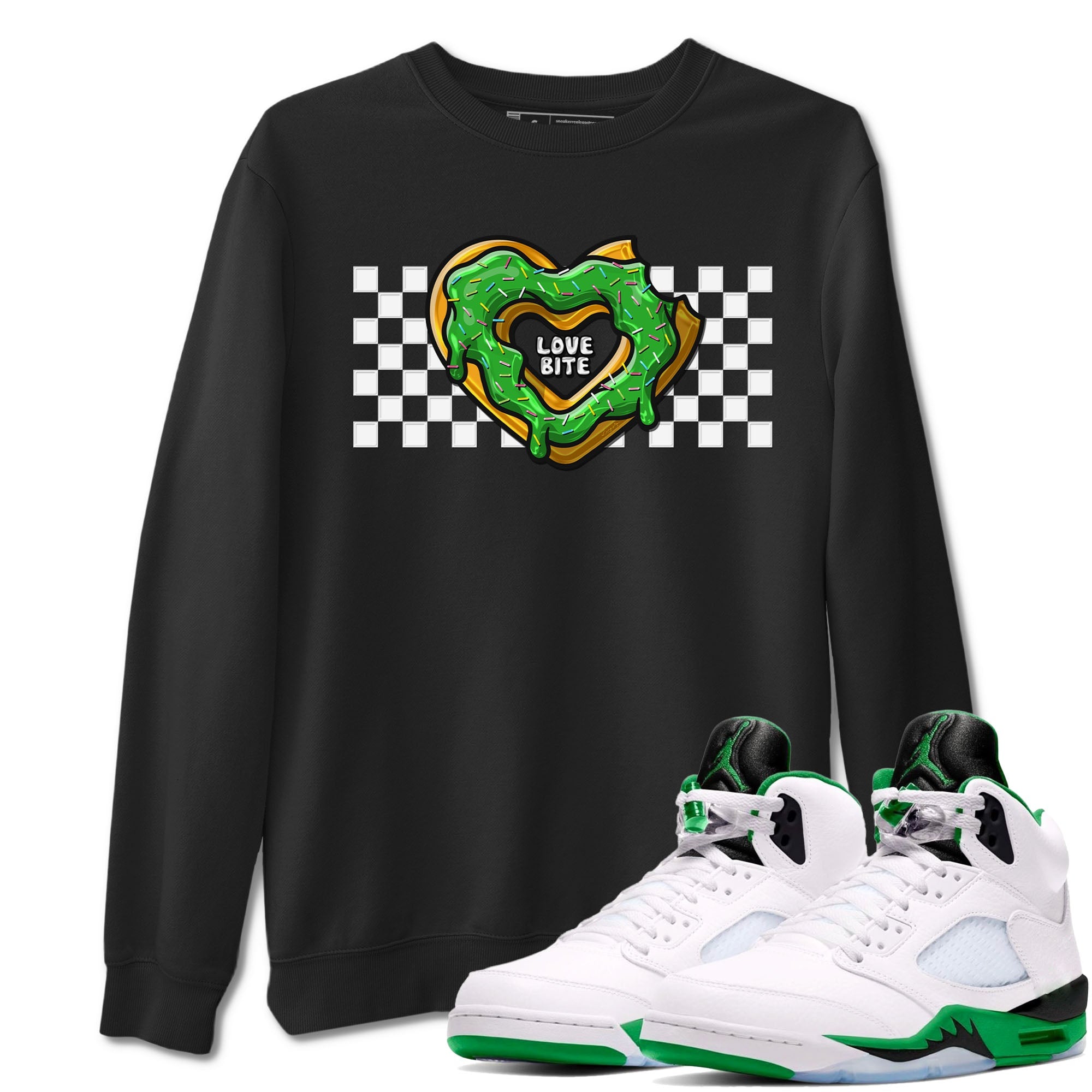 5s Lucky Green shirt to match jordans Love Bite sneaker tees Air Jordan 5 Lucky Green Drip Gear Zone unisex cotton Black 1 crew neck shirt
