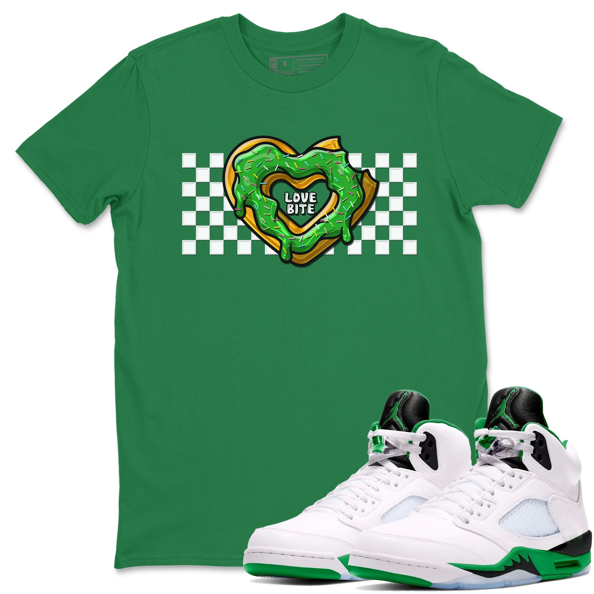 5s Lucky Green shirt to match jordans Love Bite sneaker tees Air Jordan 5 Lucky Green Drip Gear Zone unisex cotton Kelly Green 1 crew neck shirt