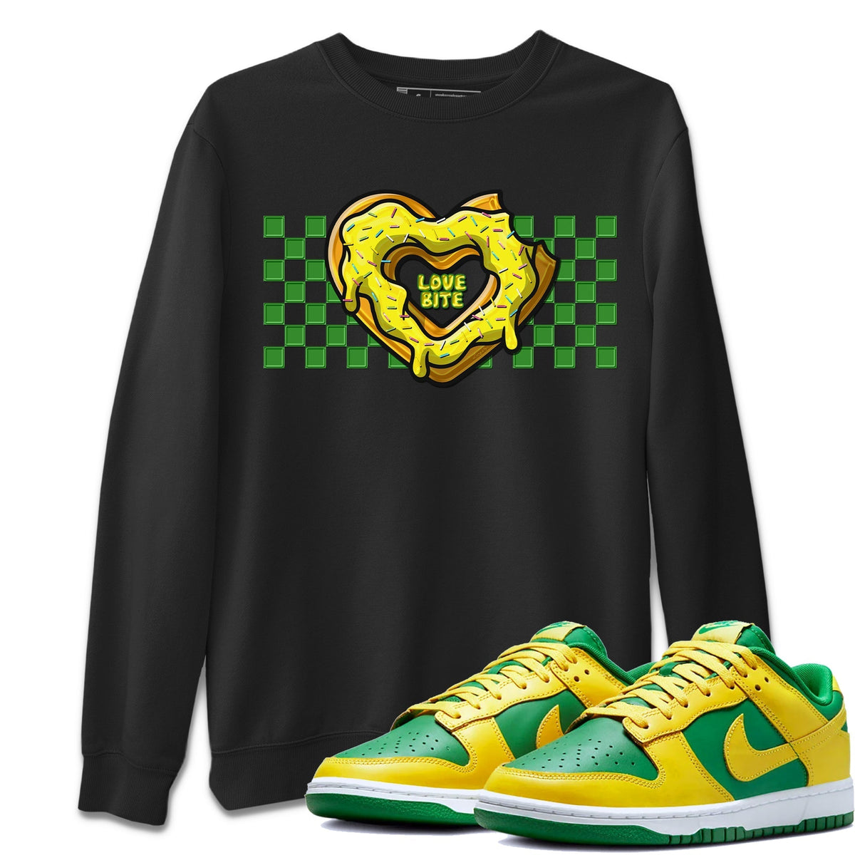 Dunk Reverse Brazil Sneaker Match Tees Love Bite Sneaker Tees Dunk Reverse Brazil Jordan to match sneaker T-Shirt Crew Neck Shirts