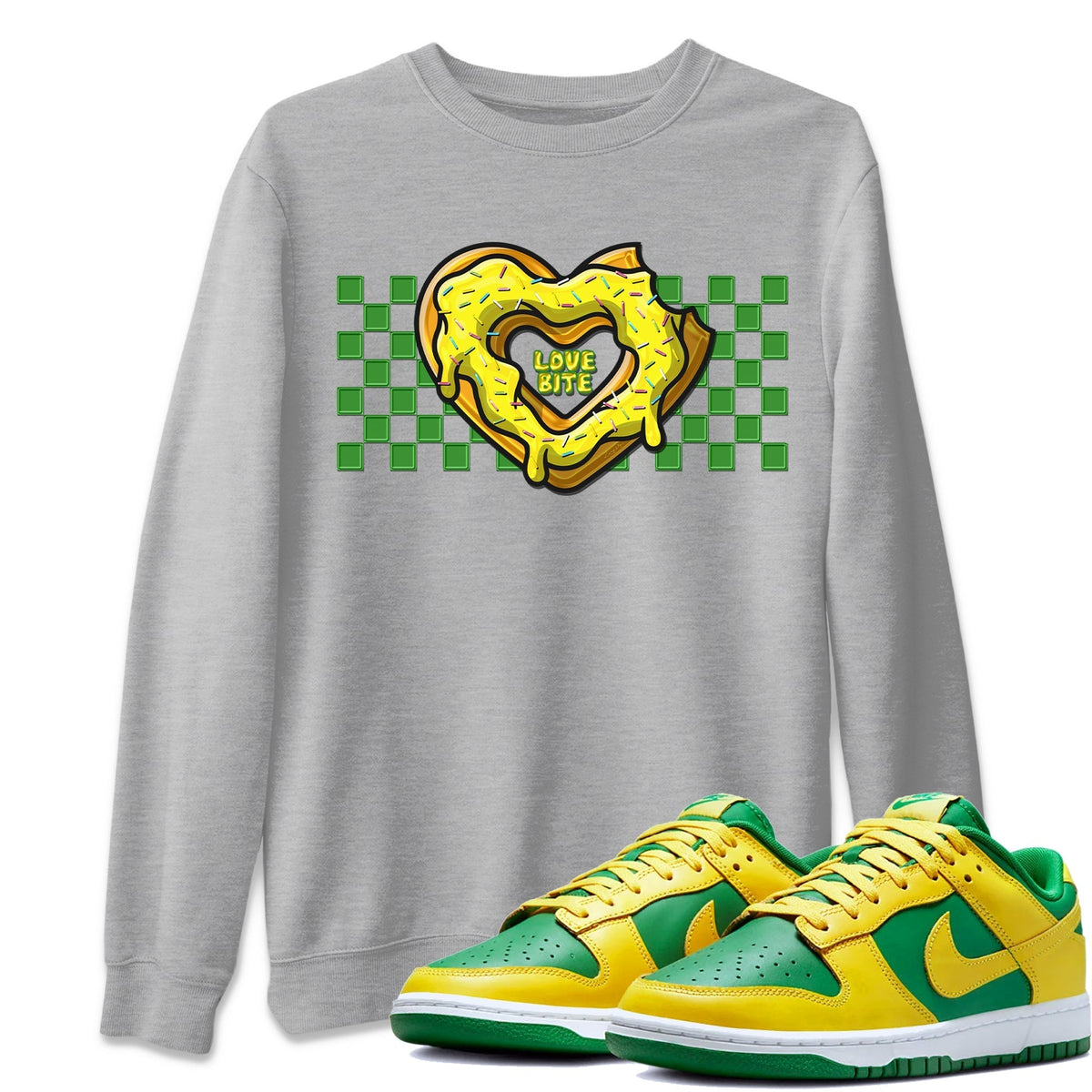 Dunk Reverse Brazil Sneaker Match Tees Love Bite Sneaker Tees Dunk Reverse Brazil Jordan to match sneaker T-Shirt Crew Neck Shirts
