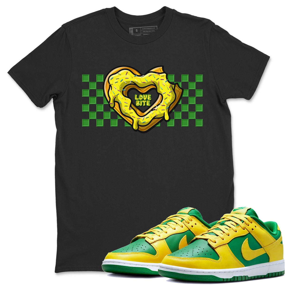 Dunk Reverse Brazil Sneaker Match Tees Love Bite Sneaker Tees Dunk Reverse Brazil Jordan to match sneaker T-Shirt Crew Neck Shirts