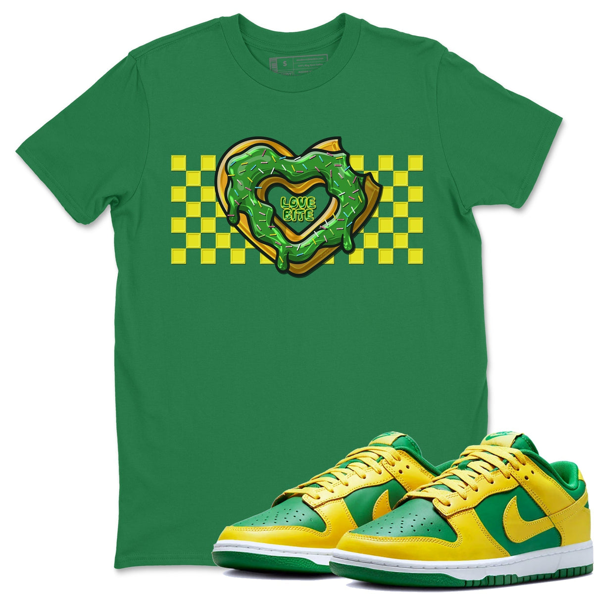 Dunk Reverse Brazil Sneaker Match Tees Love Bite Sneaker Tees Dunk Reverse Brazil Jordan to match sneaker T-Shirt Crew Neck Shirts