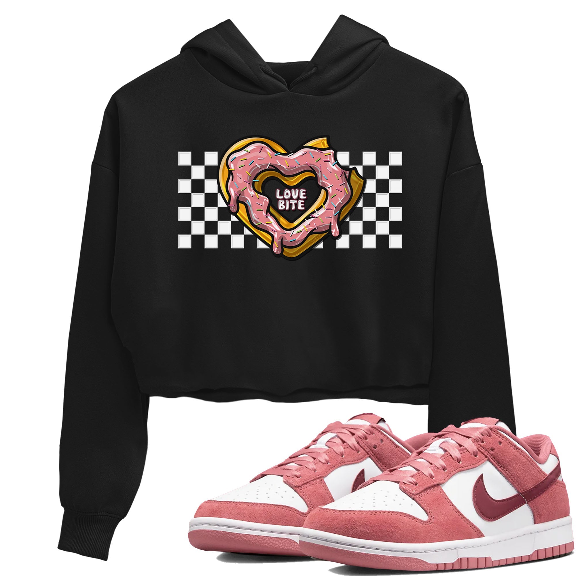 Dunk Valentine's Day shirt to match jordans Love Bite sneaker tees Dunks Valentine's Day Drip Gear Zone Black 1 crop length shirt