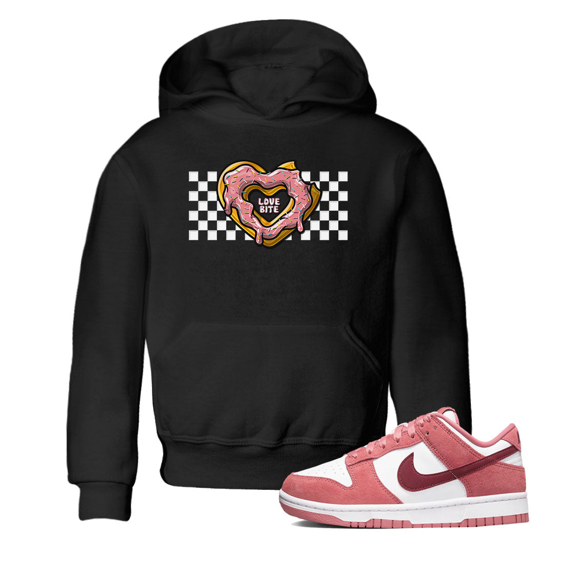 Dunk Valentine's Day shirt to match jordans Love Bite sneaker tees Dunks Valentine's Day Drip Gear Zone baby toddler Black 1 cotton Shirt