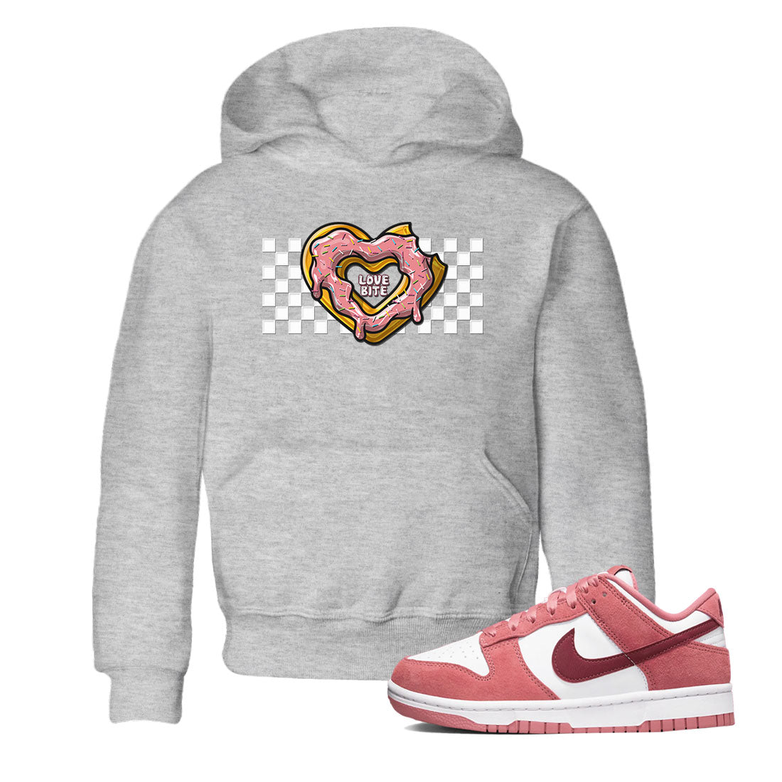 Dunk Valentine's Day shirt to match jordans Love Bite sneaker tees Dunks Valentine's Day Drip Gear Zone baby toddler Heather Grey 1 cotton Shirt