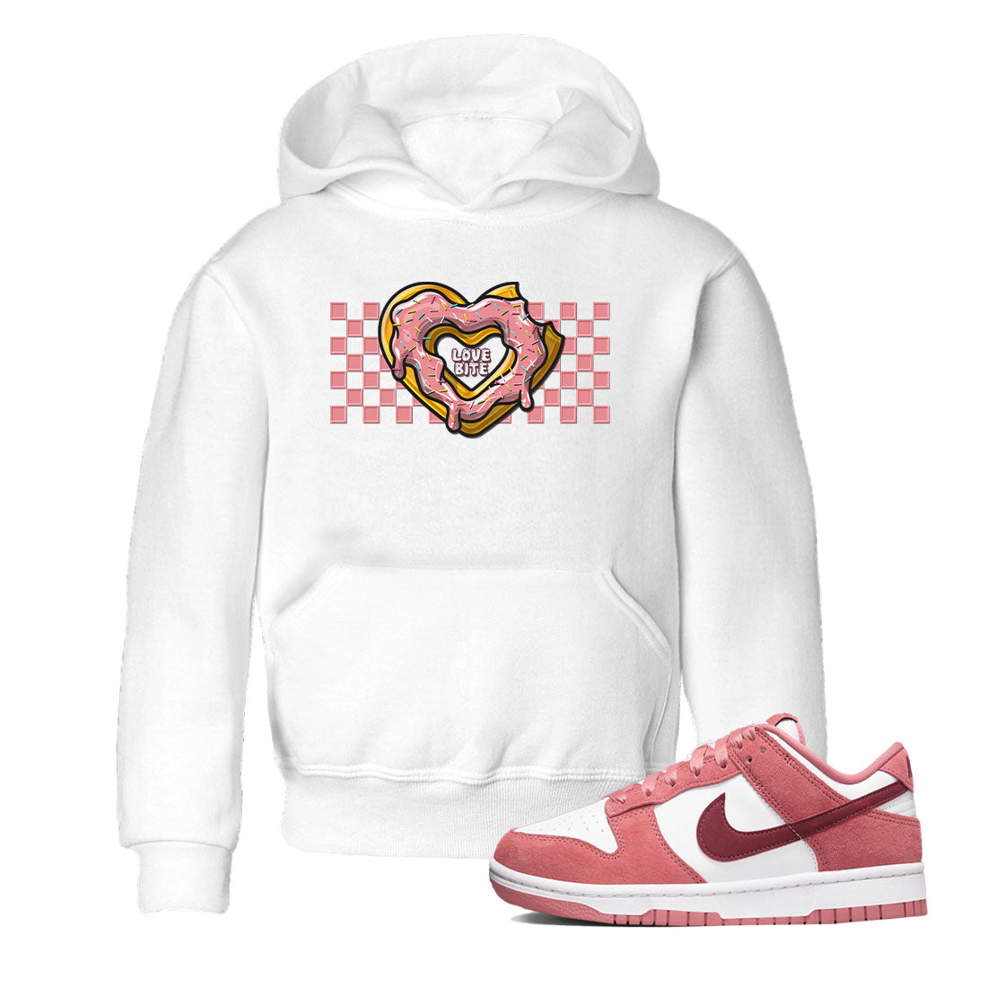 Dunk Valentine's Day shirt to match jordans Love Bite sneaker tees Dunks Valentine's Day Drip Gear Zone baby toddler White 1 cotton Shirt