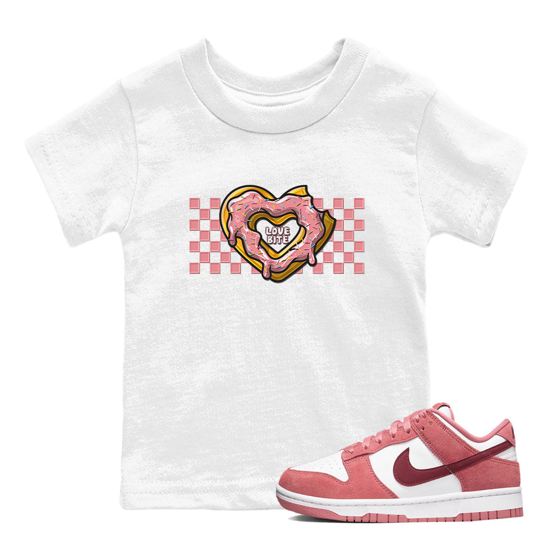 Dunk Valentine's Day shirt to match jordans Love Bite sneaker tees Dunks Valentine's Day Drip Gear Zone baby toddler White 1 cotton Shirt