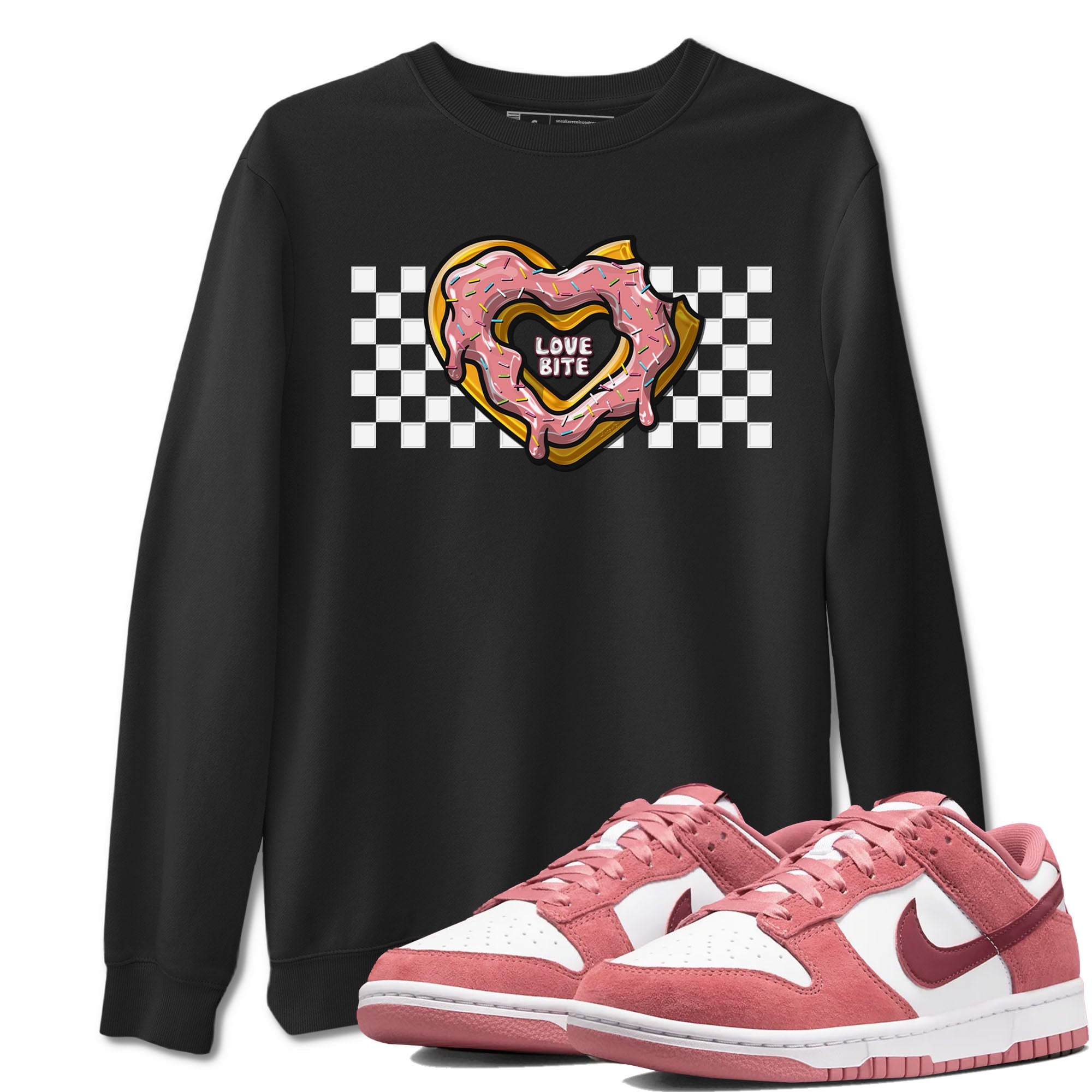 Dunk Valentine's Day shirt to match jordans Love Bite sneaker tees Dunks Valentine's Day Drip Gear Zone unisex cotton Black 1 crew neck shirt