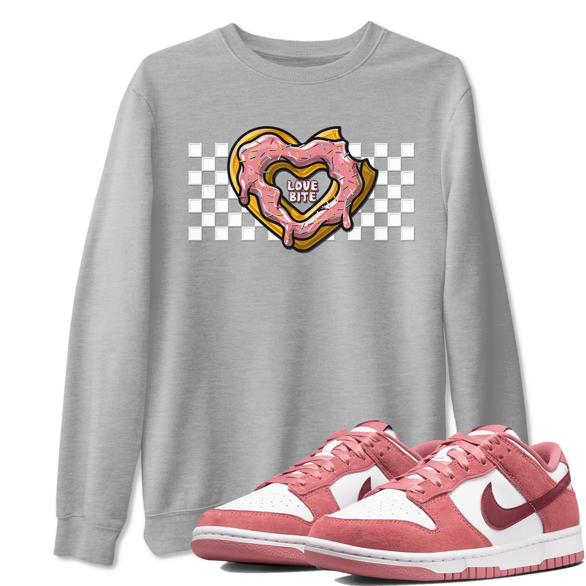 Dunk Valentine's Day shirt to match jordans Love Bite sneaker tees Dunks Valentine's Day Drip Gear Zone unisex cotton Heather Grey 1 crew neck shirt