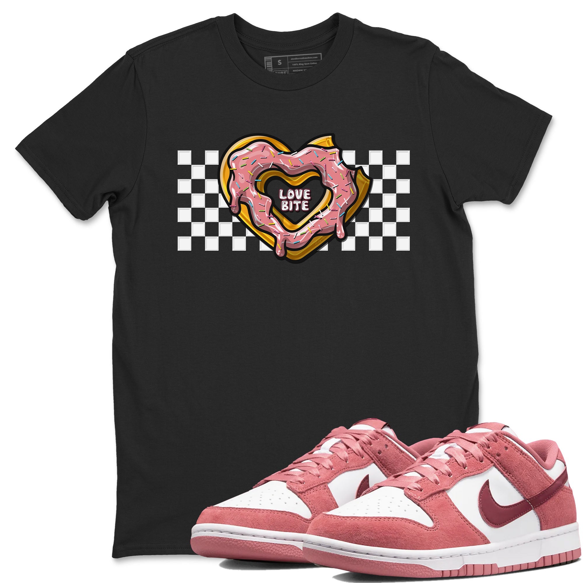 Dunk Valentine's Day shirt to match jordans Love Bite sneaker tees Dunks Valentine's Day Drip Gear Zone unisex cotton Black 1 crew neck shirt
