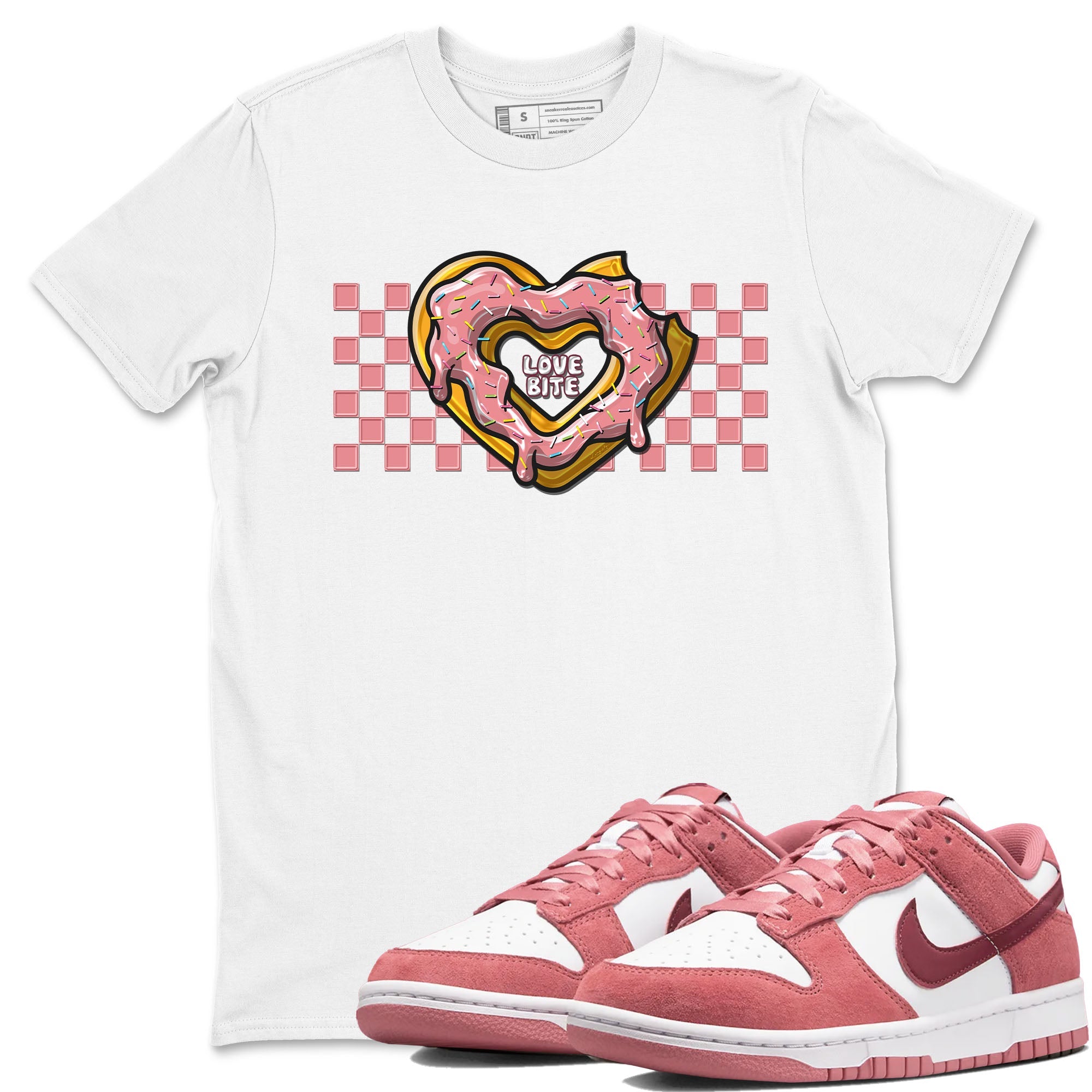 Dunk Valentine's Day shirt to match jordans Love Bite sneaker tees Dunks Valentine's Day Drip Gear Zone unisex cotton White 1 crew neck shirt