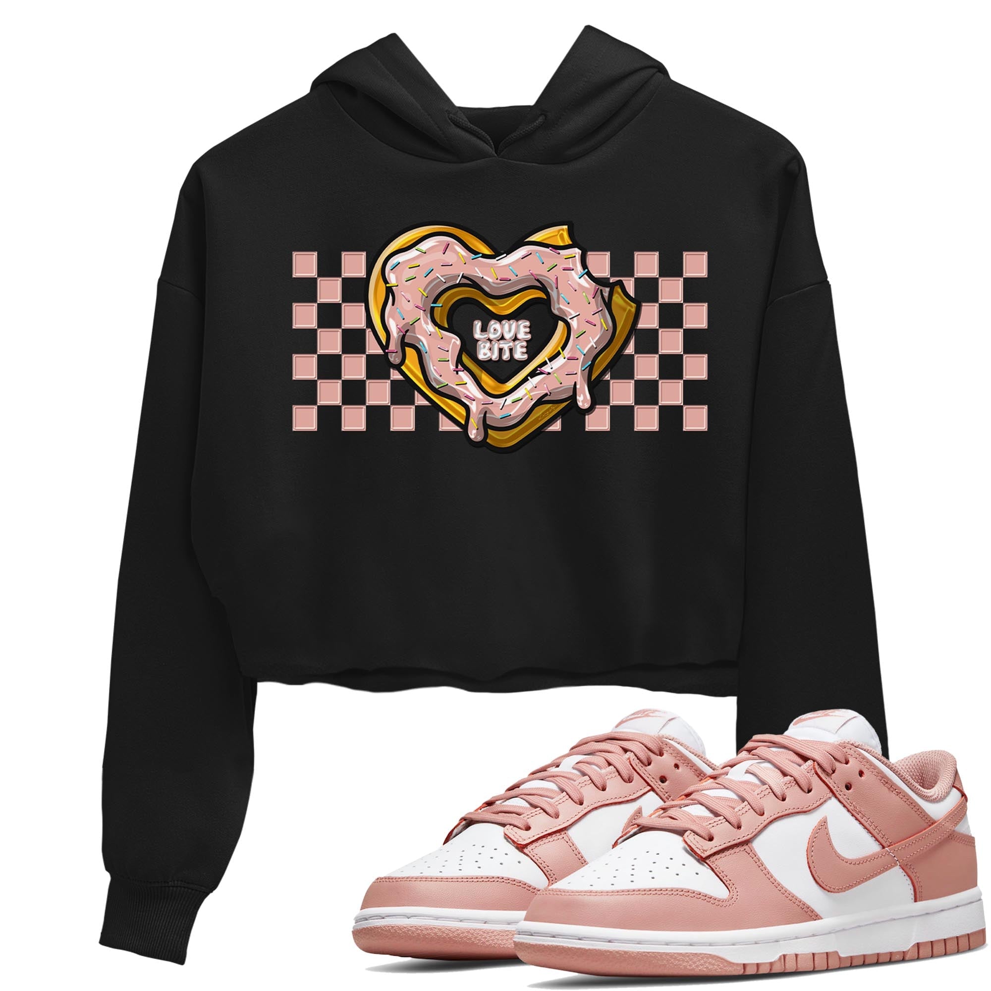 Nike Dunks Low Rose Whisper shirt to match jordans Love Bite Streetwear Sneaker Shirt Nike Dunk Rose Whisper Drip Gear Zone Sneaker Matching Clothing Black 1 Crop T-Shirt