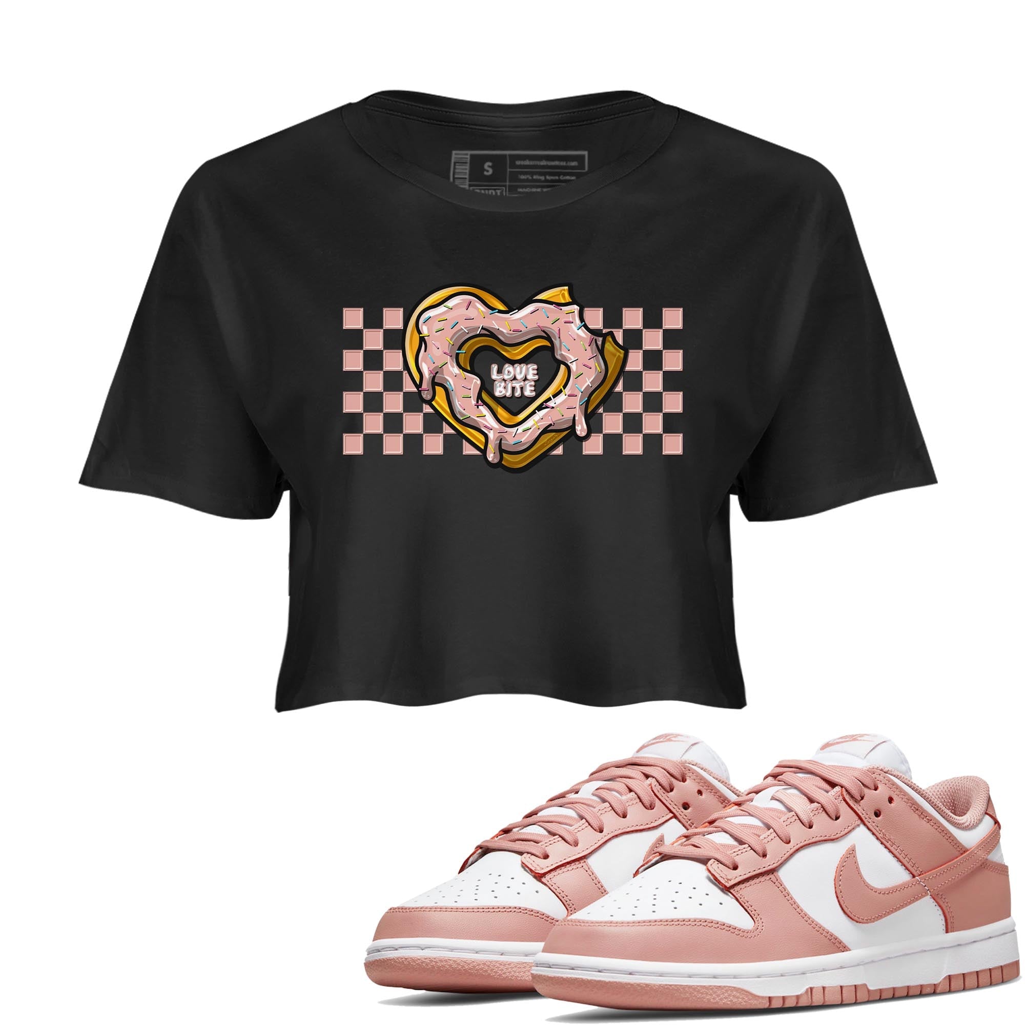 Nike Dunks Low Rose Whisper shirt to match jordans Love Bite Streetwear Sneaker Shirt Nike Dunk Rose Whisper Drip Gear Zone Sneaker Matching Clothing Black 1 Crop T-Shirt