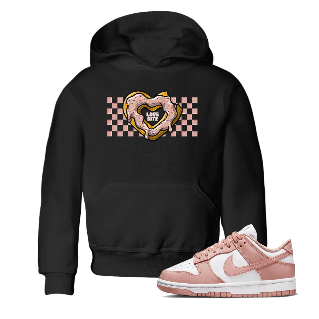 Nike Dunks Low Rose Whisper shirt to match jordans Love Bite Streetwear Sneaker Shirt Nike Dunk Rose Whisper Drip Gear Zone Sneaker Matching Clothing Baby Toddler Black 1 T-Shirt