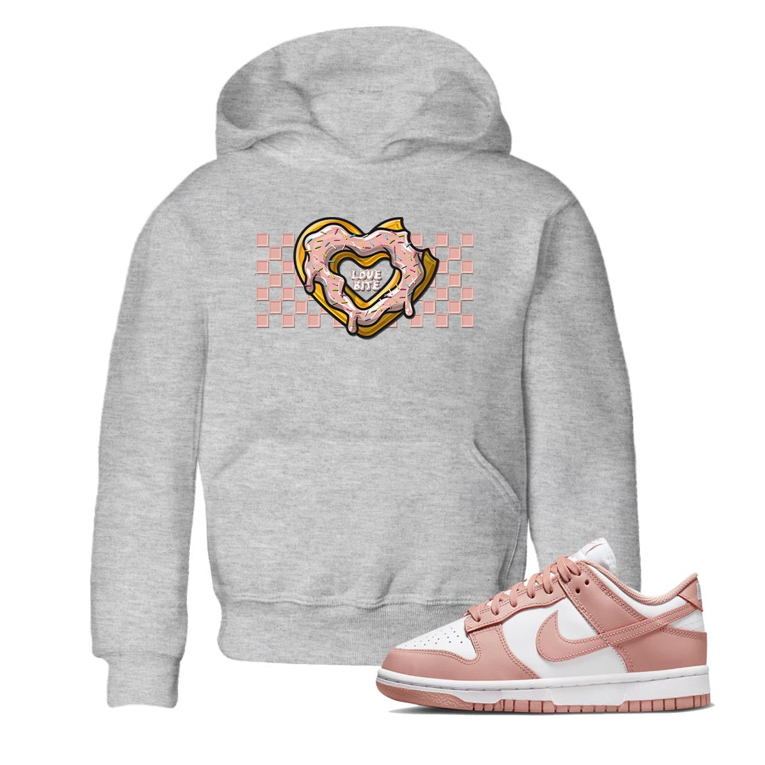 Nike Dunks Low Rose Whisper shirt to match jordans Love Bite Streetwear Sneaker Shirt Nike Dunk Rose Whisper Drip Gear Zone Sneaker Matching Clothing Baby Toddler Heather Grey 1 T-Shirt