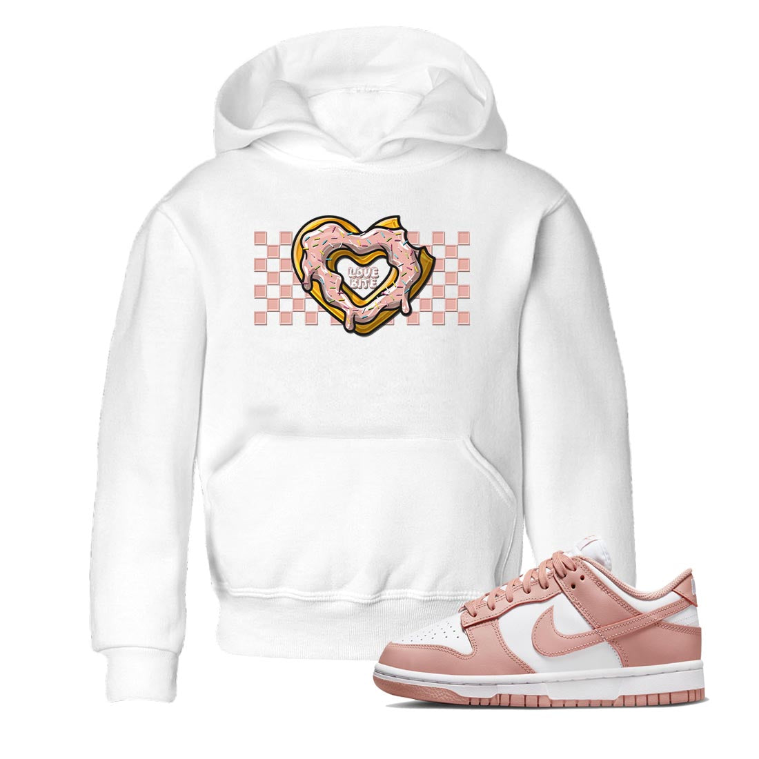 Nike Dunks Low Rose Whisper shirt to match jordans Love Bite Streetwear Sneaker Shirt Nike Dunk Rose Whisper Drip Gear Zone Sneaker Matching Clothing Baby Toddler White 1 T-Shirt