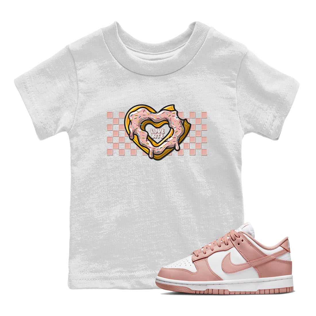 Nike Dunks Low Rose Whisper shirt to match jordans Love Bite Streetwear Sneaker Shirt Nike Dunk Rose Whisper Drip Gear Zone Sneaker Matching Clothing Baby Toddler White 1 T-Shirt