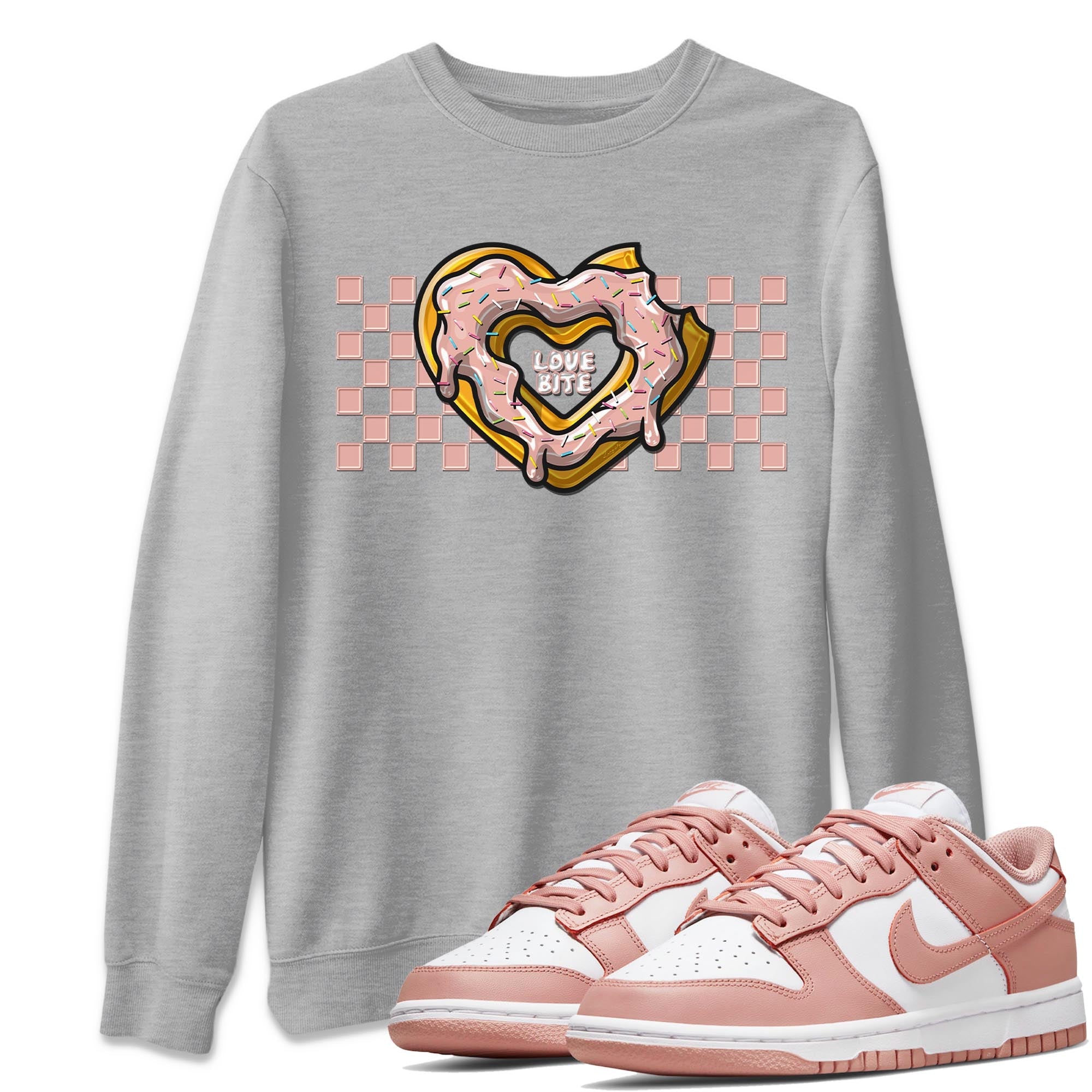 Nike Dunks Low Rose Whisper shirt to match jordans Love Bite Streetwear Sneaker Shirt Nike Dunk Rose Whisper Drip Gear Zone Sneaker Matching Clothing Unisex Heather Grey 1 T-Shirt