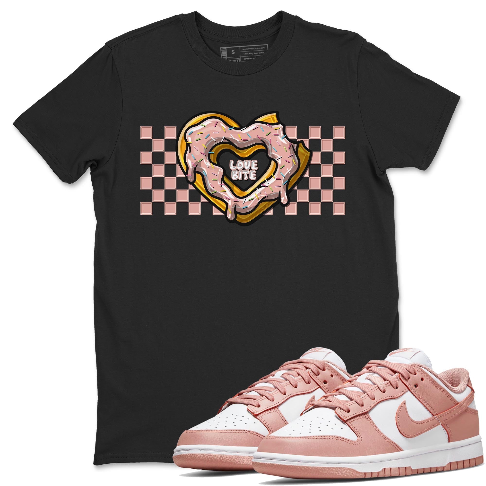 Nike Dunks Low Rose Whisper shirt to match jordans Love Bite Streetwear Sneaker Shirt Nike Dunk Rose Whisper Drip Gear Zone Sneaker Matching Clothing Unisex Black 1 T-Shirt