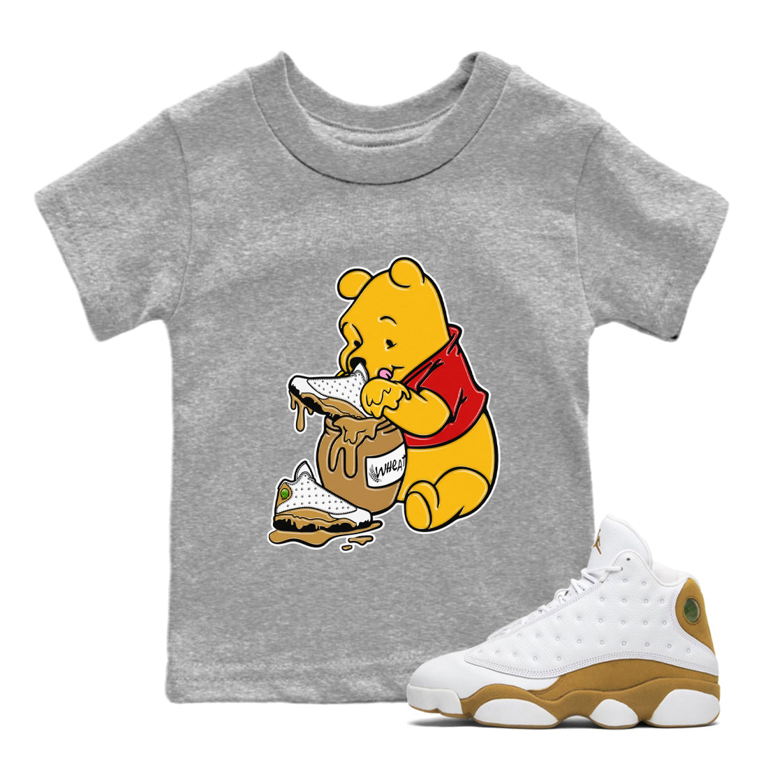 Jordan Retro 13 Wheat Sneaker Matching Tee Love Honey Streetwear Sneaker Shirt Air Jordan 13 Wheat Sneaker Release Tees Kids Shirts Heather Grey 1