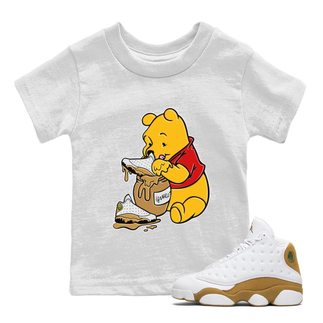 Jordan Retro 13 Wheat Sneaker Matching Tee Love Honey Streetwear Sneaker Shirt Air Jordan 13 Wheat Sneaker Release Tees Kids Shirts White 1